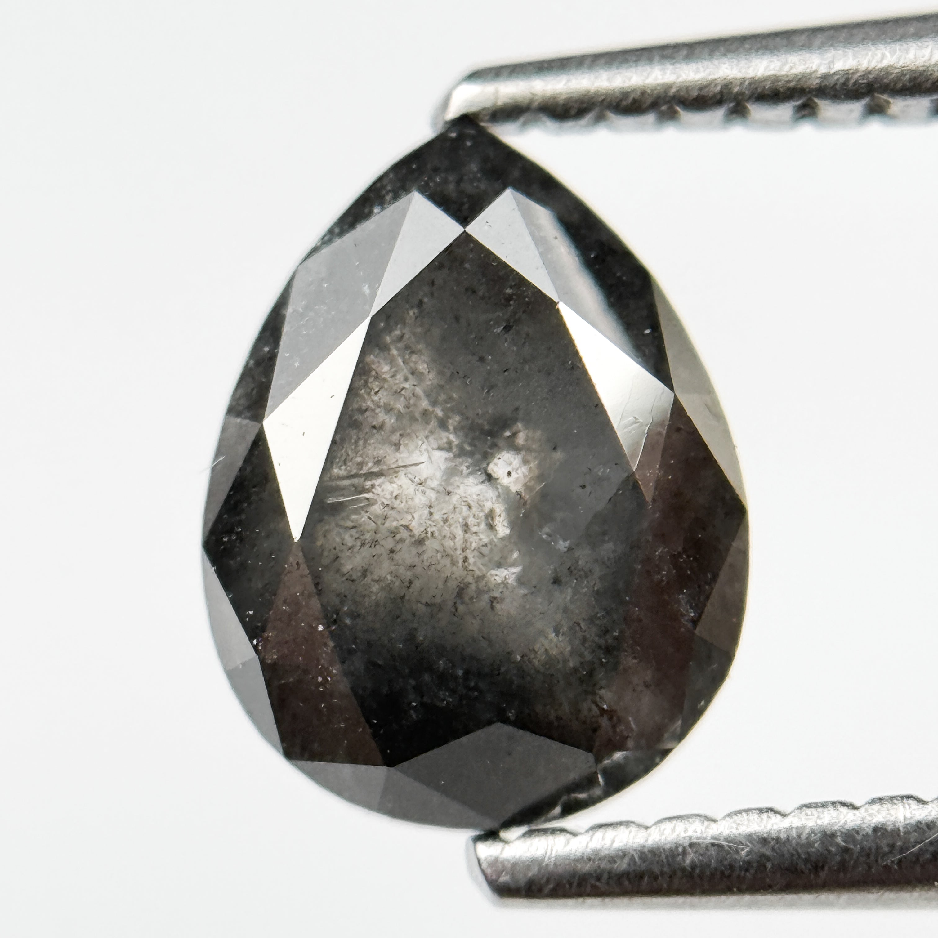 1.56 Ct Pear Rose Cut Grey Natural Salt and Pepper Diamond