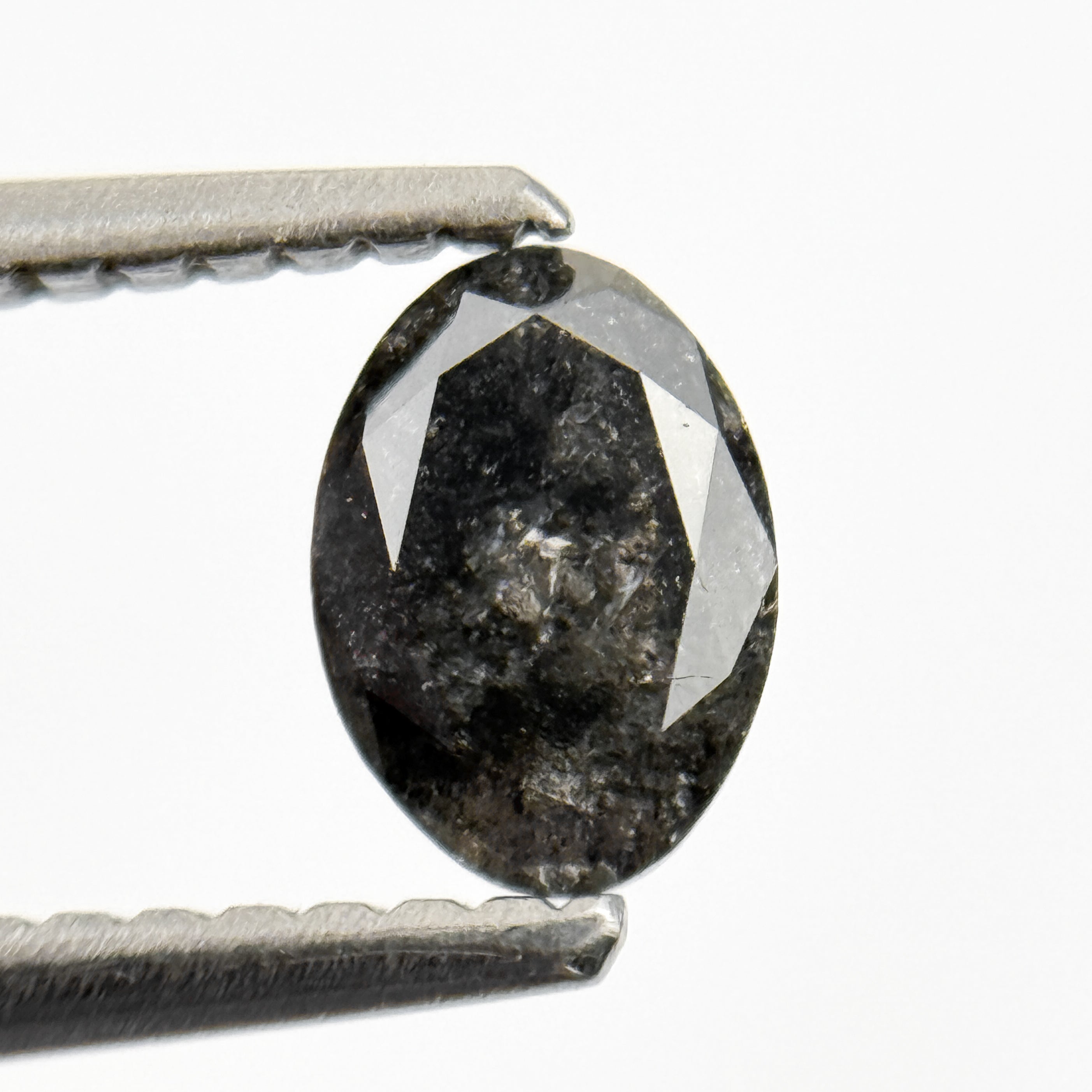 0.58 Ct Oval Rose Cut Grey Black Natural Salt and Pepper Diamond