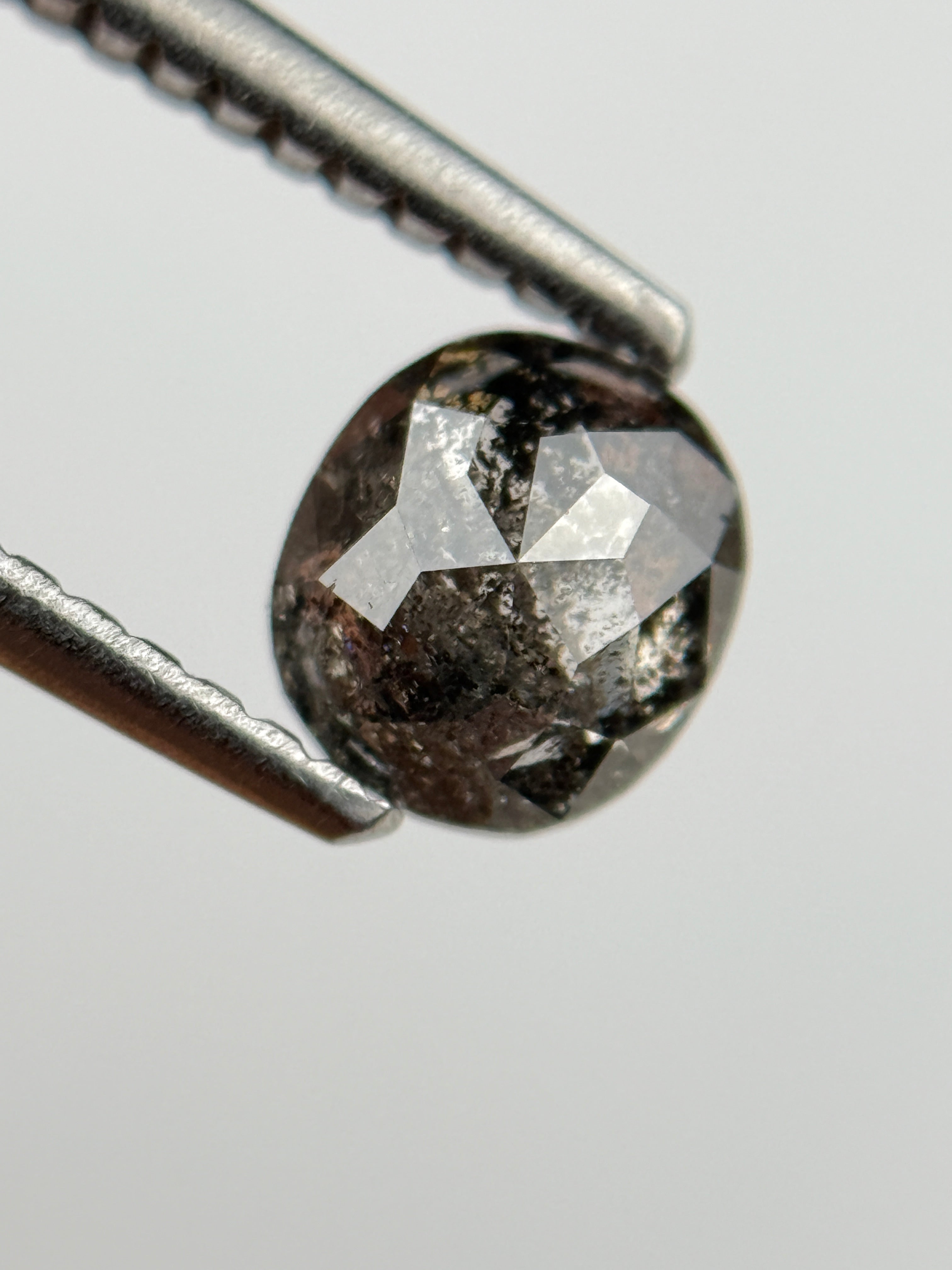 0.73 Ct Cushion Rose Cut Grey Natural Salt and Pepper Diamond