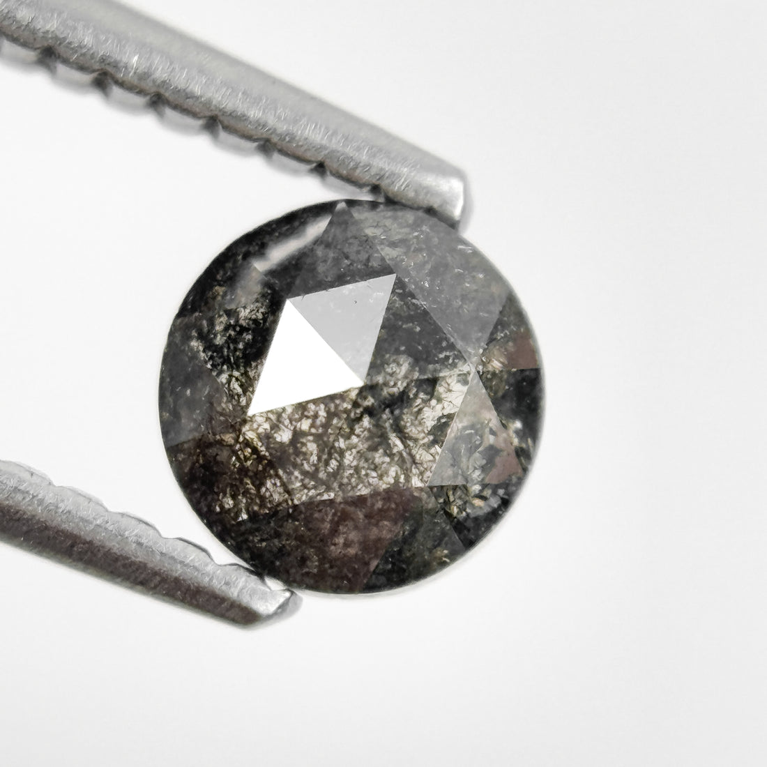 0.68 Ct Round Rose Cut Grey Natural Salt and Pepper Diamond