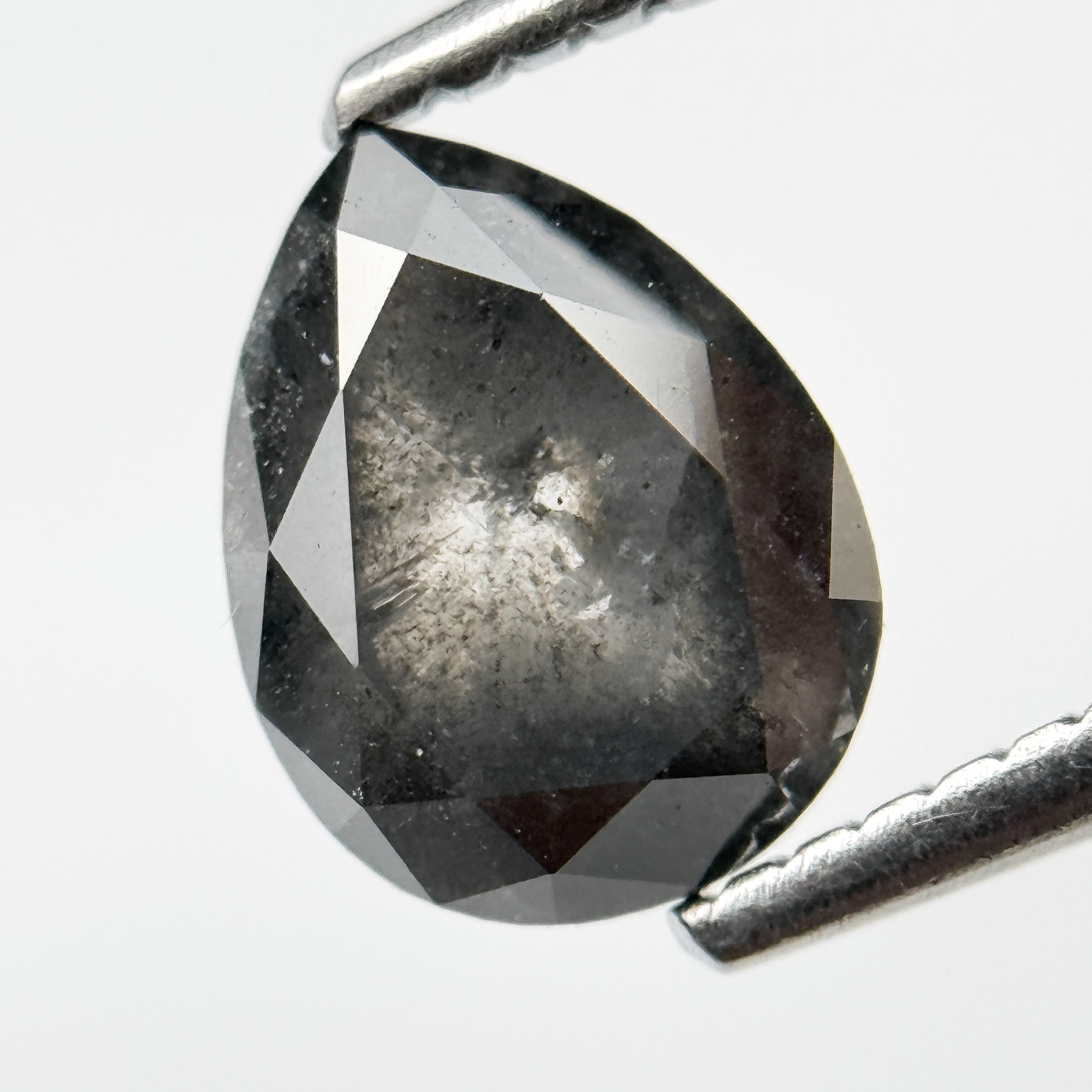 1.56 Ct Pear Rose Cut Grey Natural Salt and Pepper Diamond