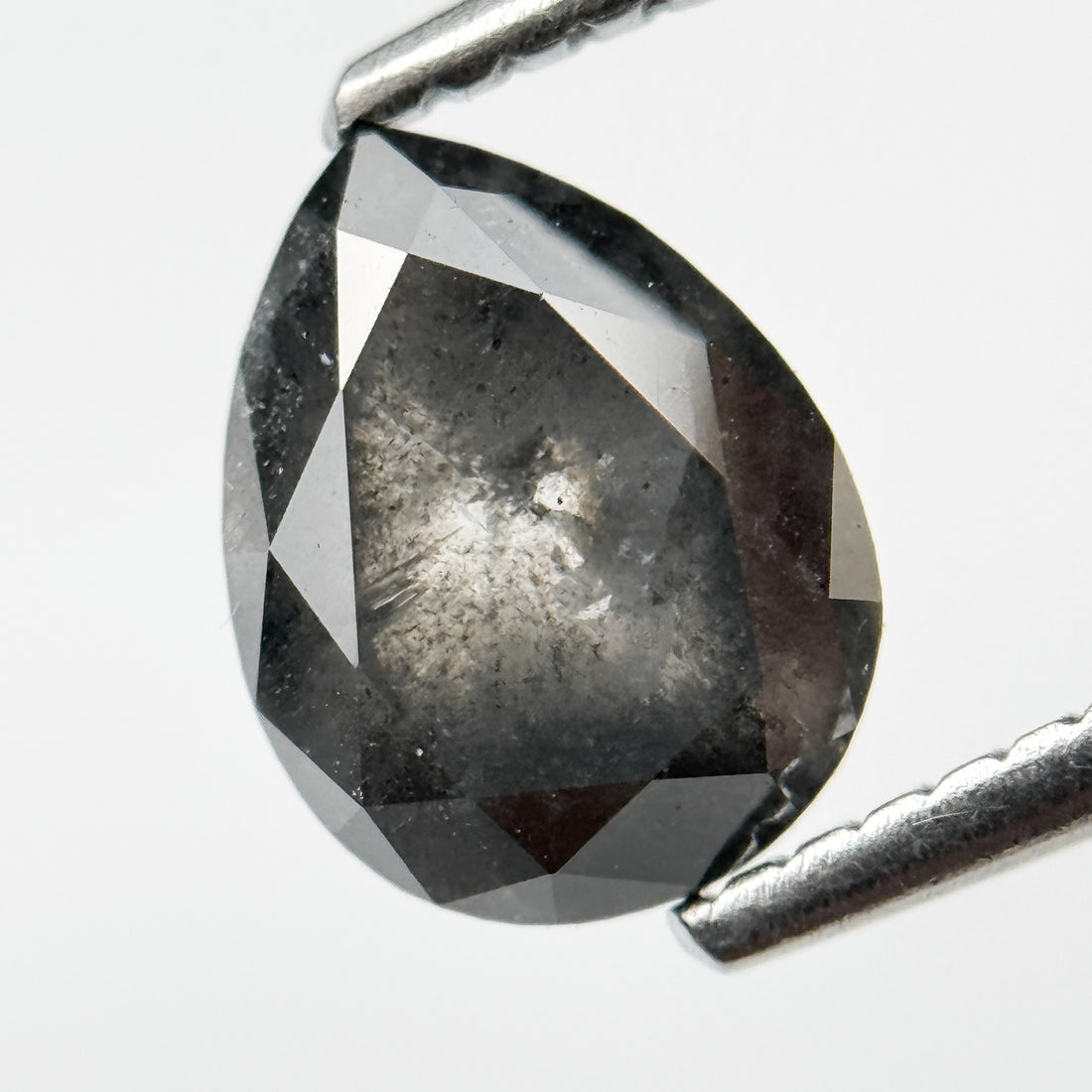 1.56 Ct Pear Rose Cut Grey Natural Salt and Pepper Diamond