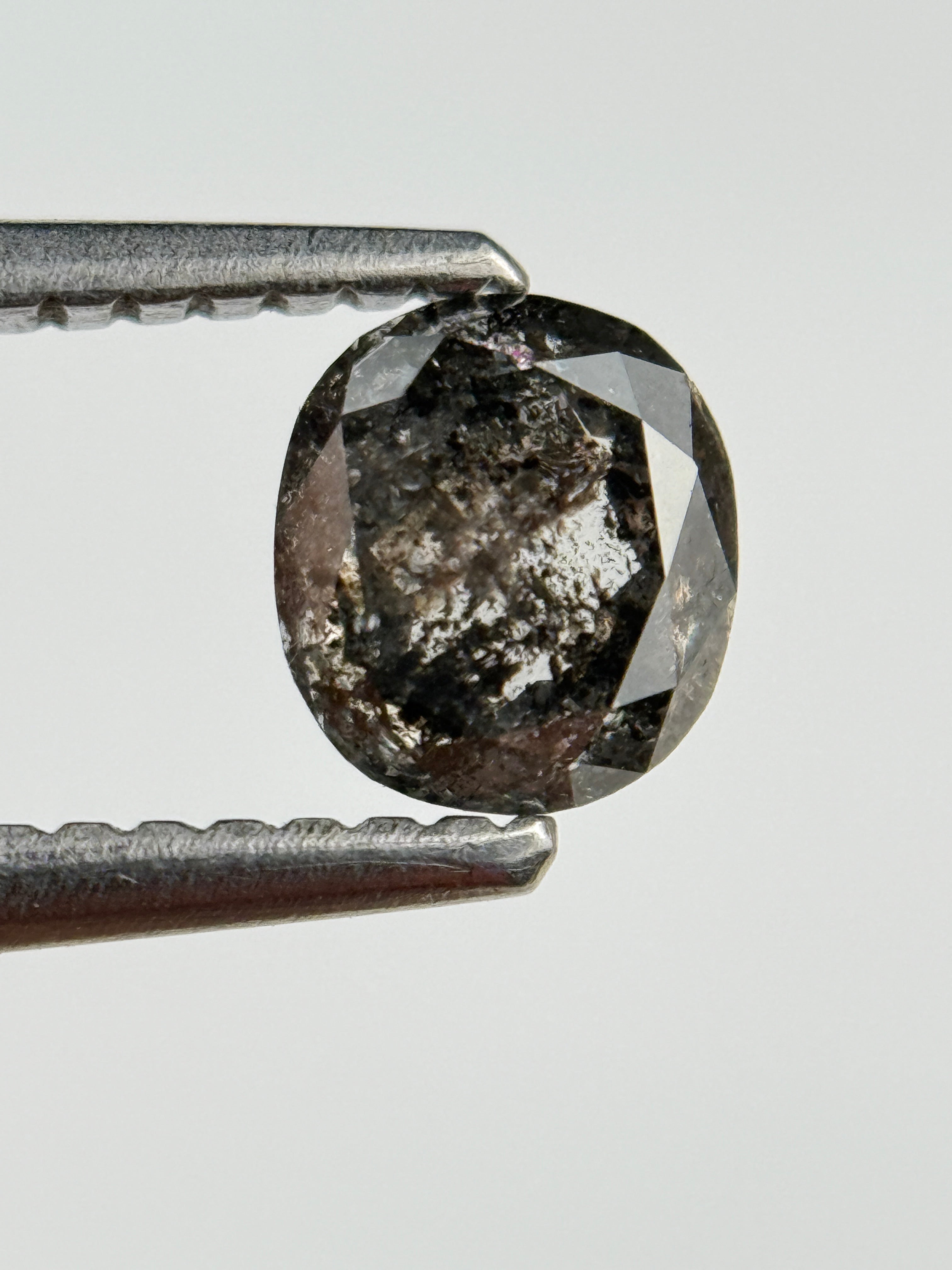 0.73 Ct Cushion Rose Cut Grey Natural Salt and Pepper Diamond