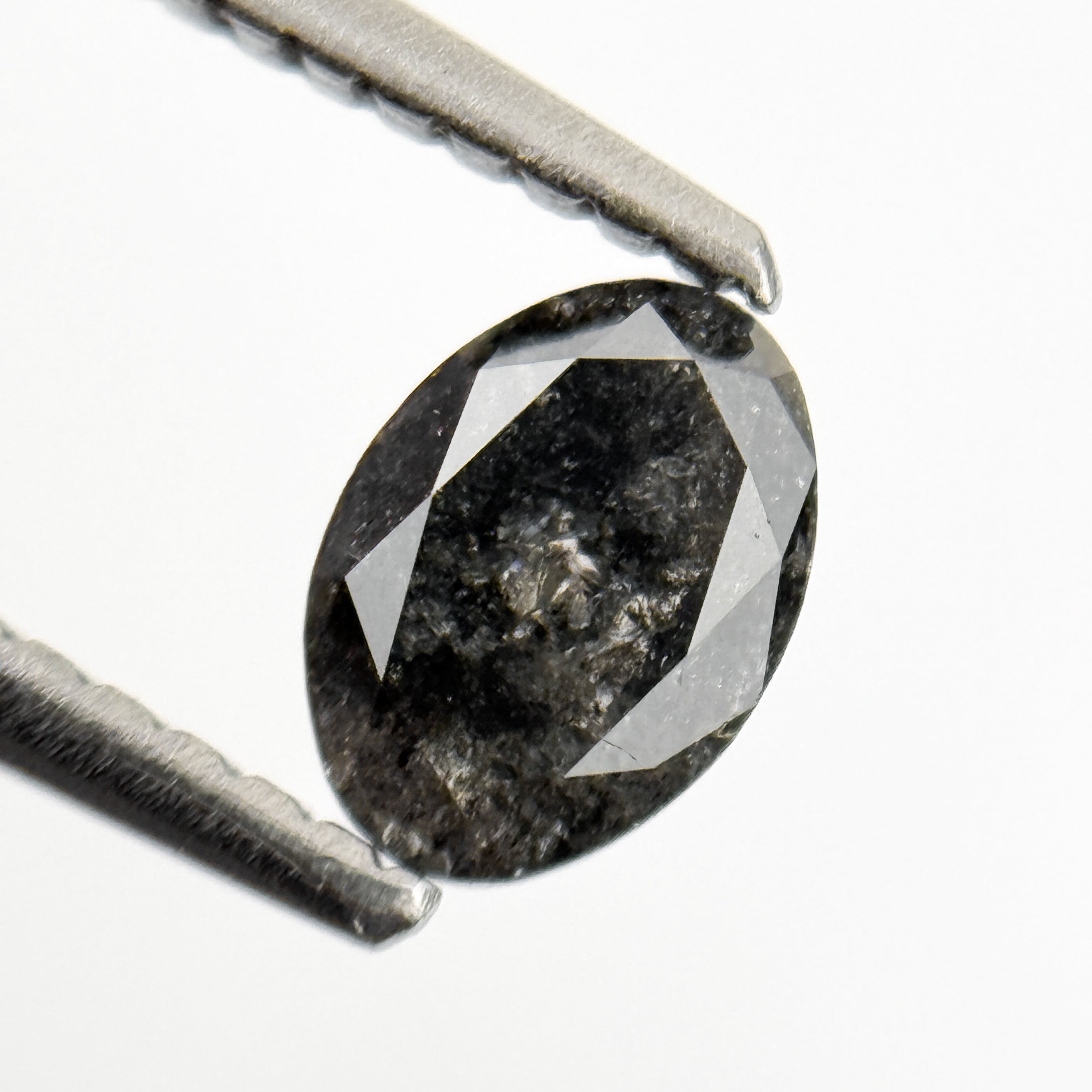 0.58 Ct Oval Rose Cut Grey Black Natural Salt and Pepper Diamond
