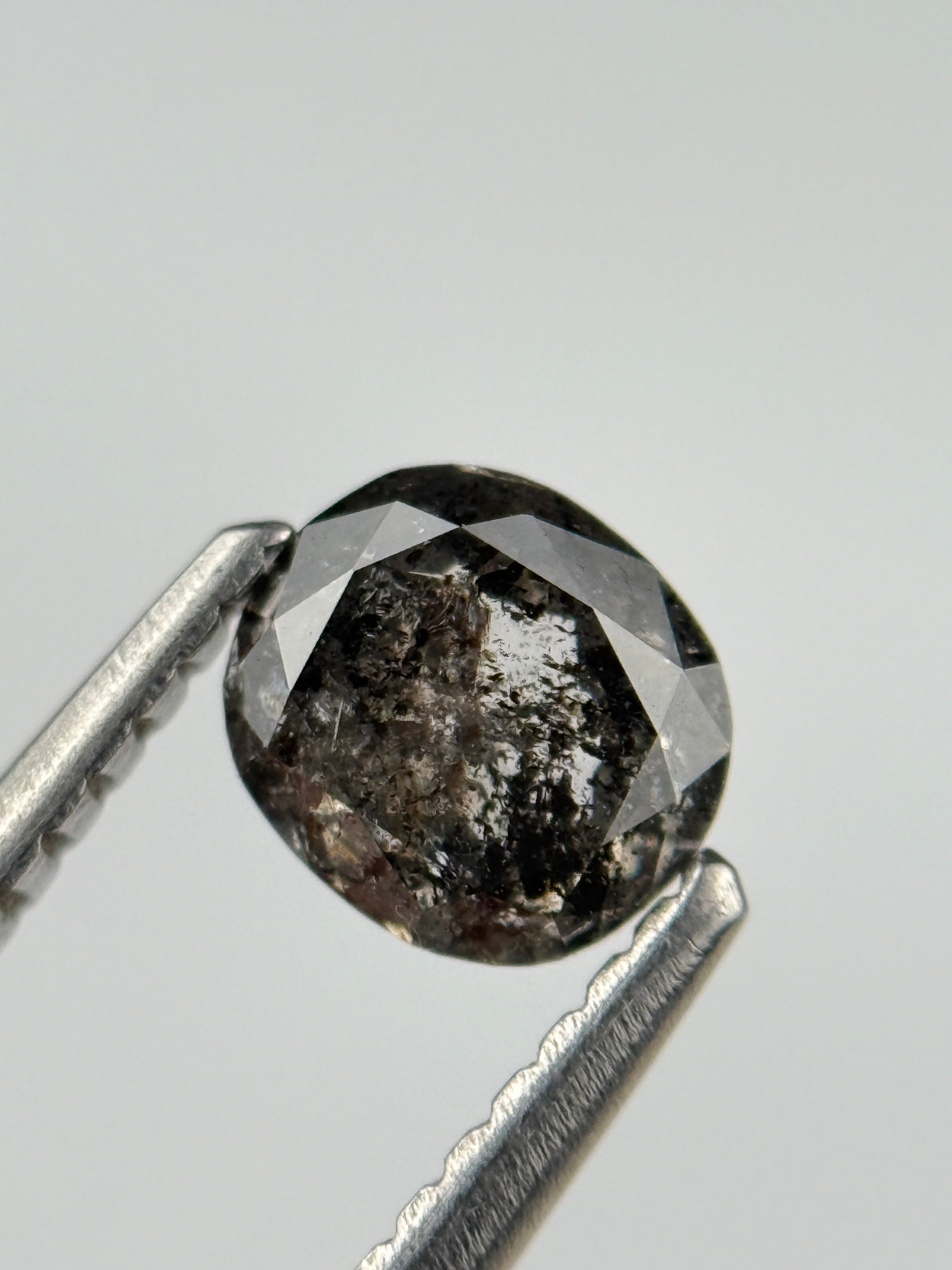 0.73 Ct Cushion Rose Cut Grey Natural Salt and Pepper Diamond