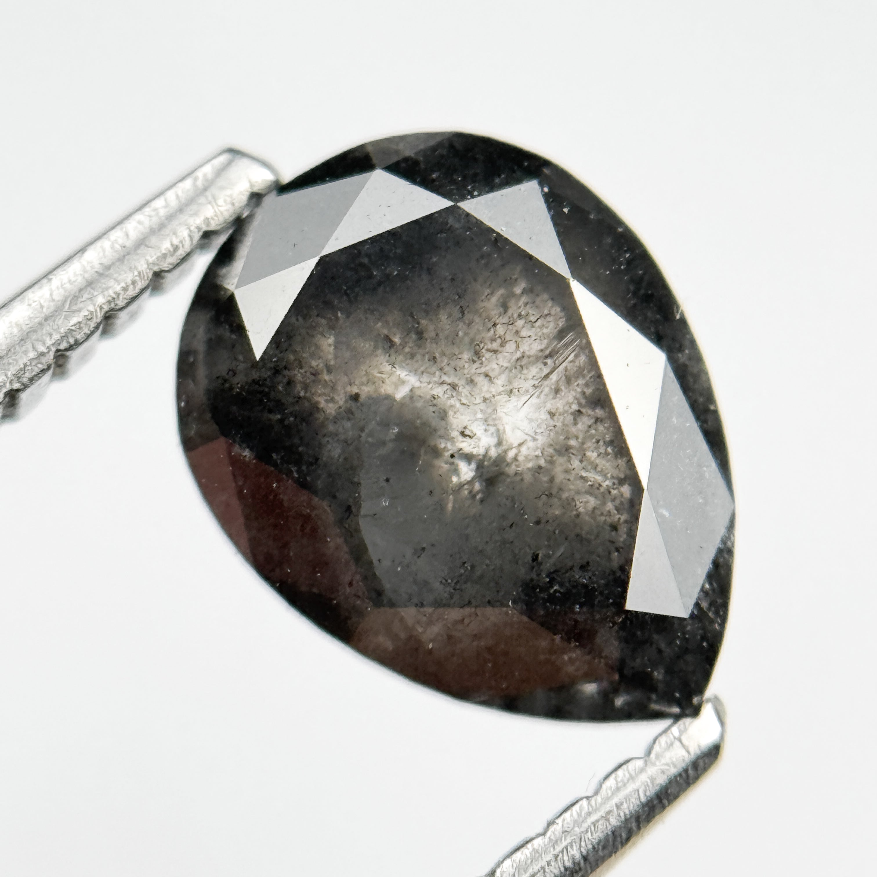 1.56 Ct Pear Rose Cut Grey Natural Salt and Pepper Diamond