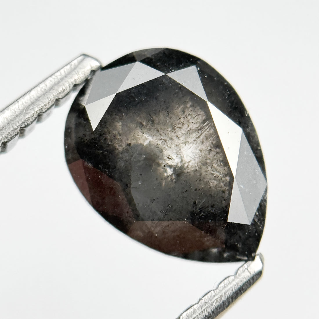 1.56 Ct Pear Rose Cut Grey Natural Salt and Pepper Diamond