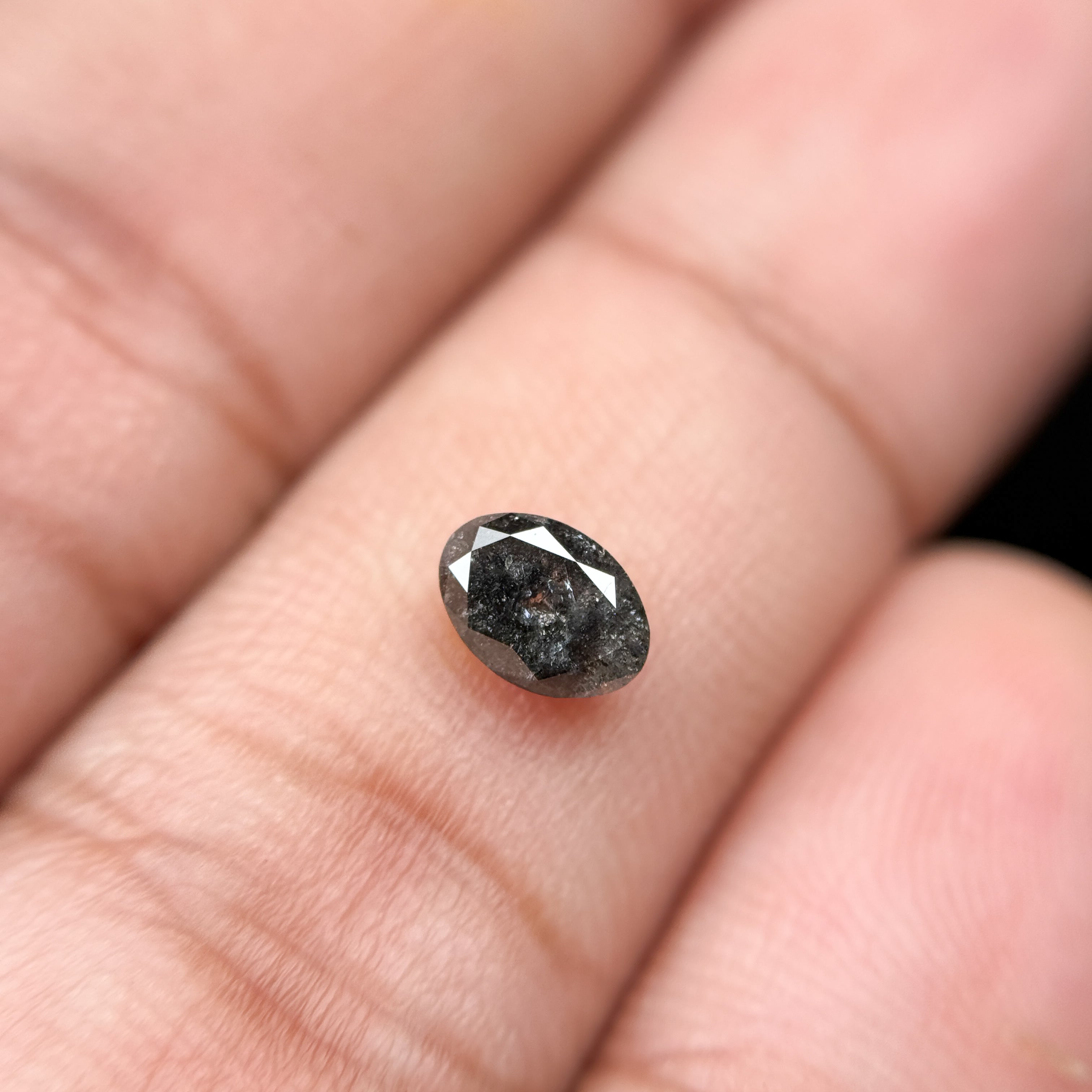 0.58 Ct Oval Rose Cut Grey Black Natural Salt and Pepper Diamond