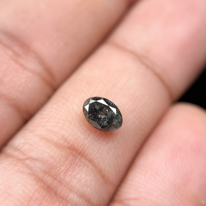 0.58 Ct Oval Rose Cut Grey Black Natural Salt and Pepper Diamond
