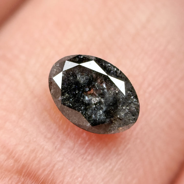 0.58 Ct Oval Rose Cut Grey Black Natural Salt and Pepper Diamond