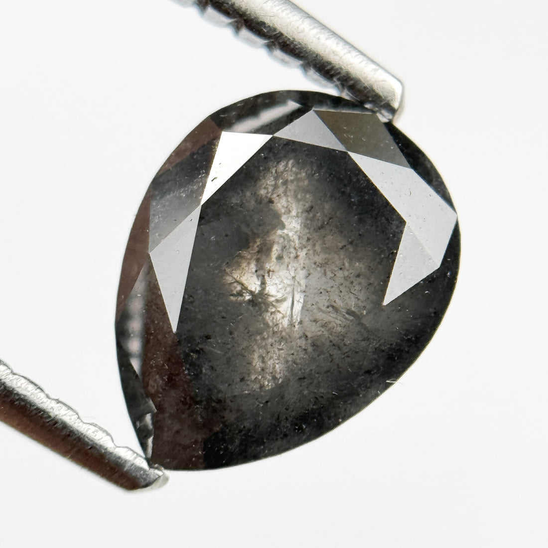 1.56 Ct Pear Rose Cut Grey Natural Salt and Pepper Diamond