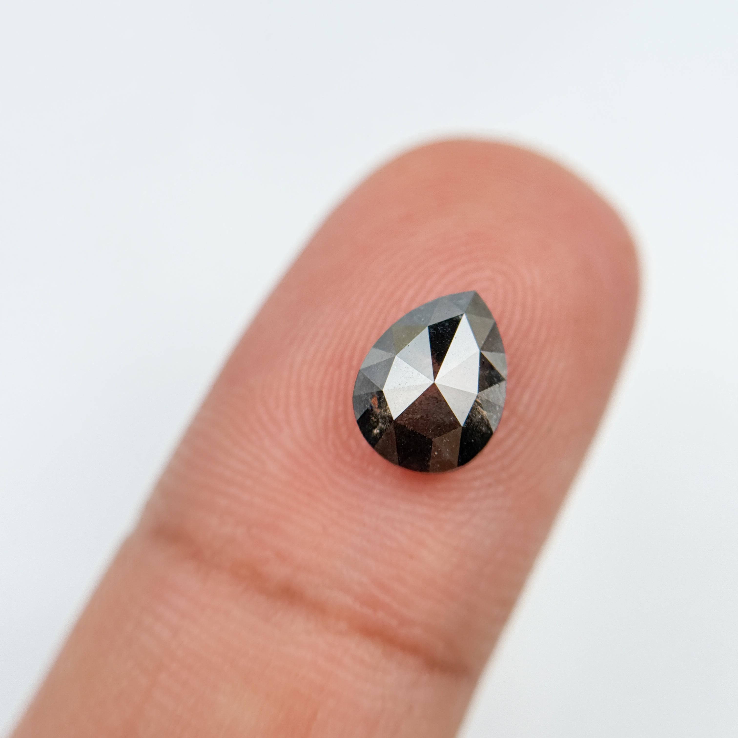 1.56 Ct Pear Rose Cut Grey Natural Salt and Pepper Diamond