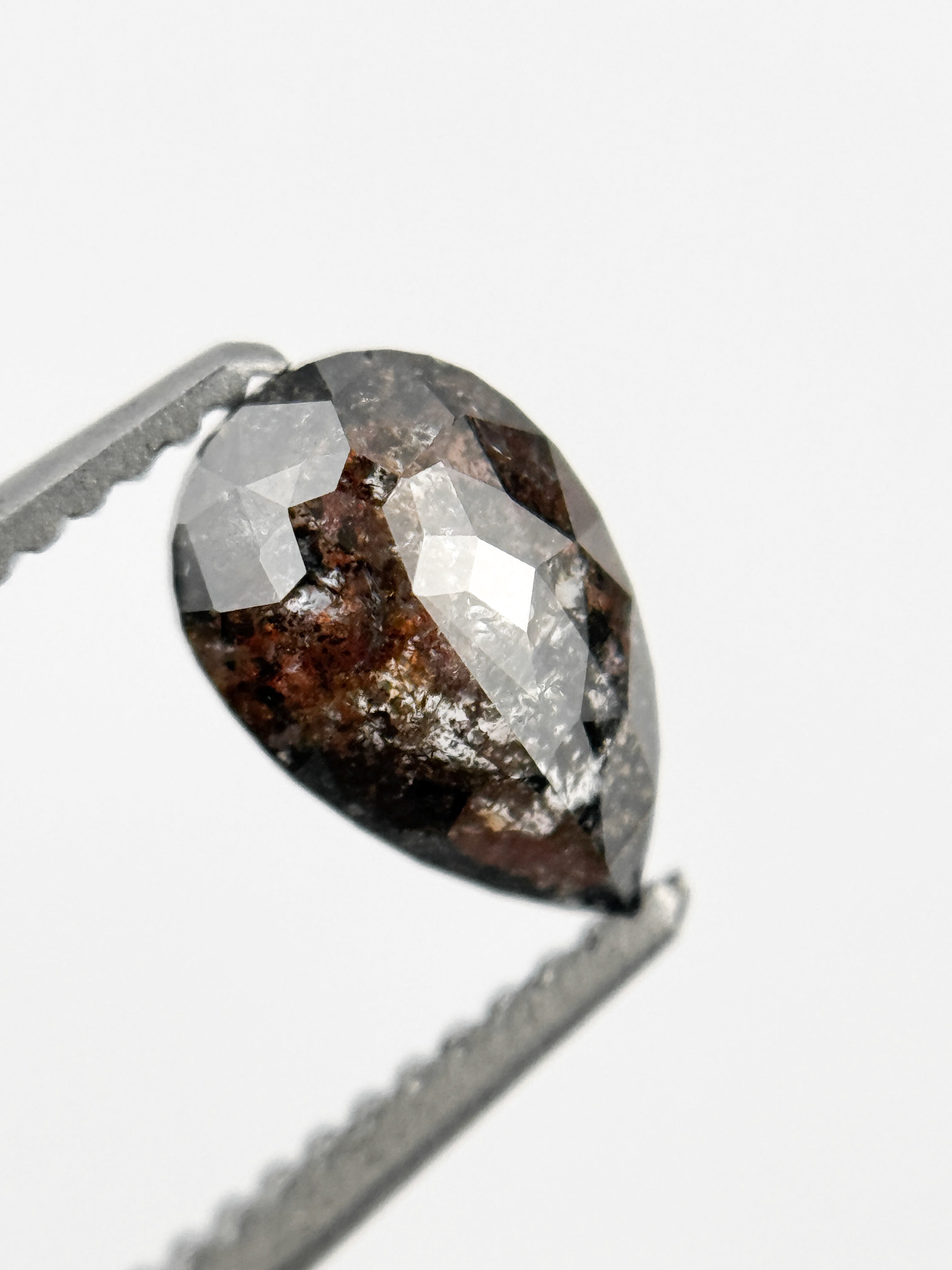0.71 Ct Pear Rose Cut Grey Natural Galaxy Diamond