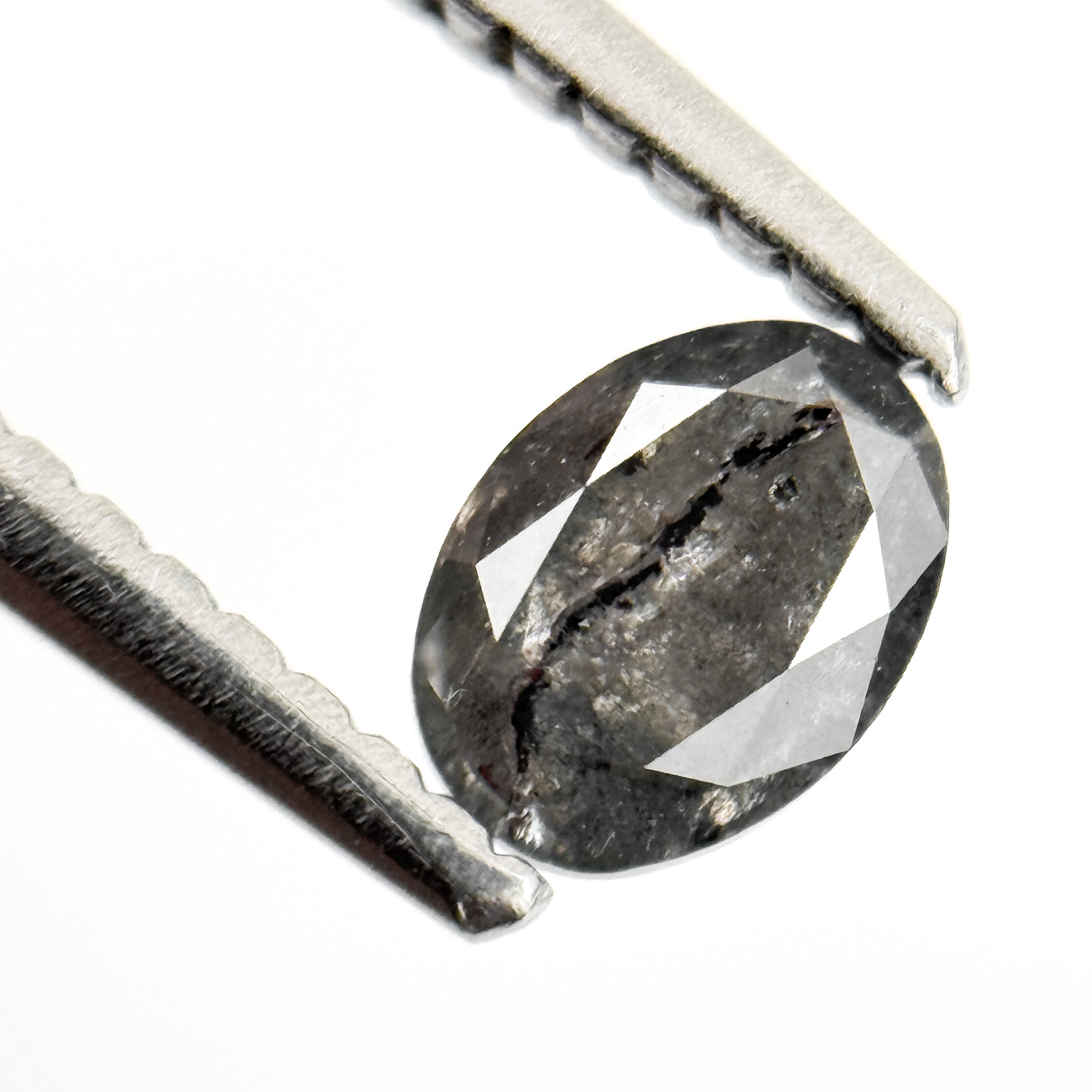 0.48 Ct Oval Rose Cut Grey Natural Salt and Pepper Diamond