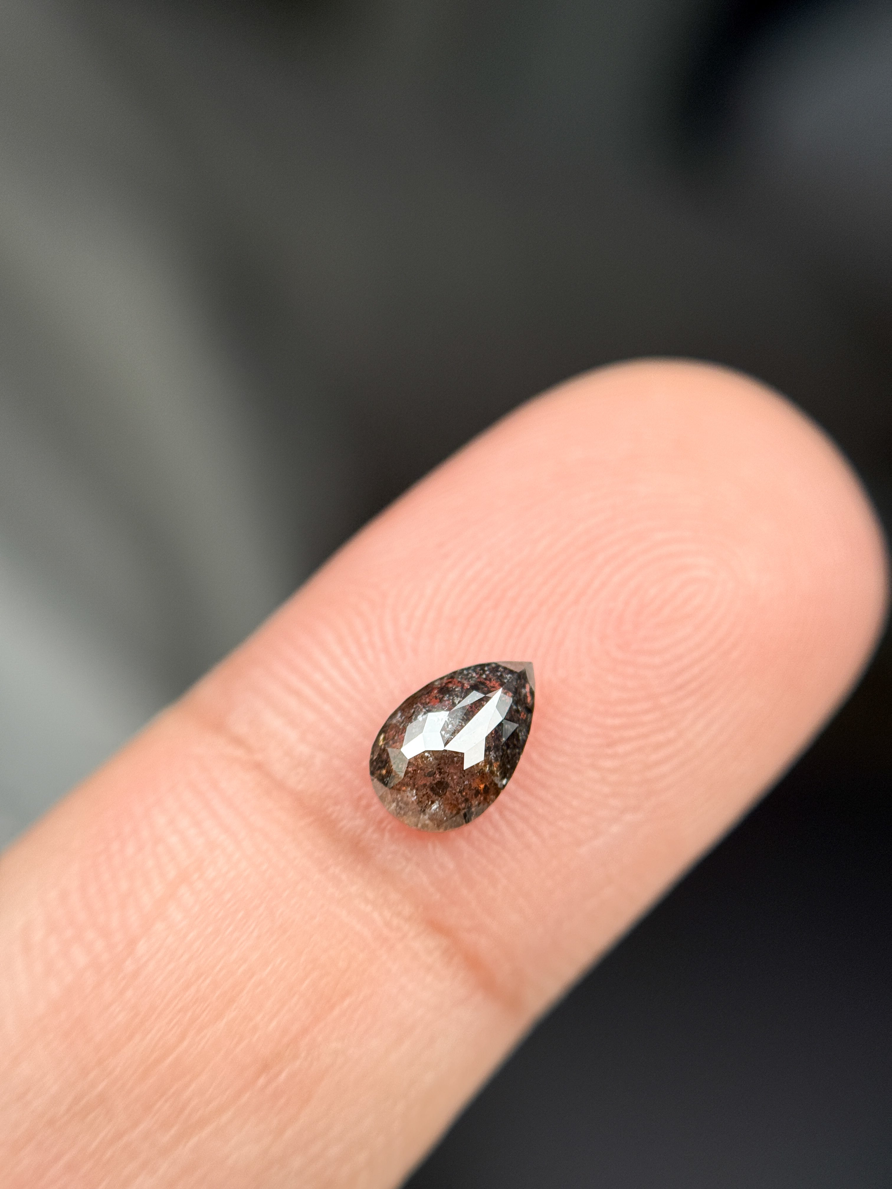 0.71 Ct Pear Rose Cut Grey Natural Galaxy Diamond