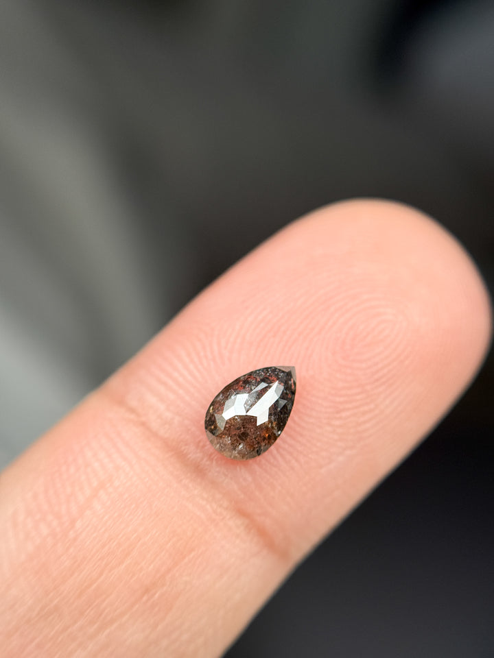 0.71 Ct Pear Rose Cut Grey Natural Galaxy Diamond