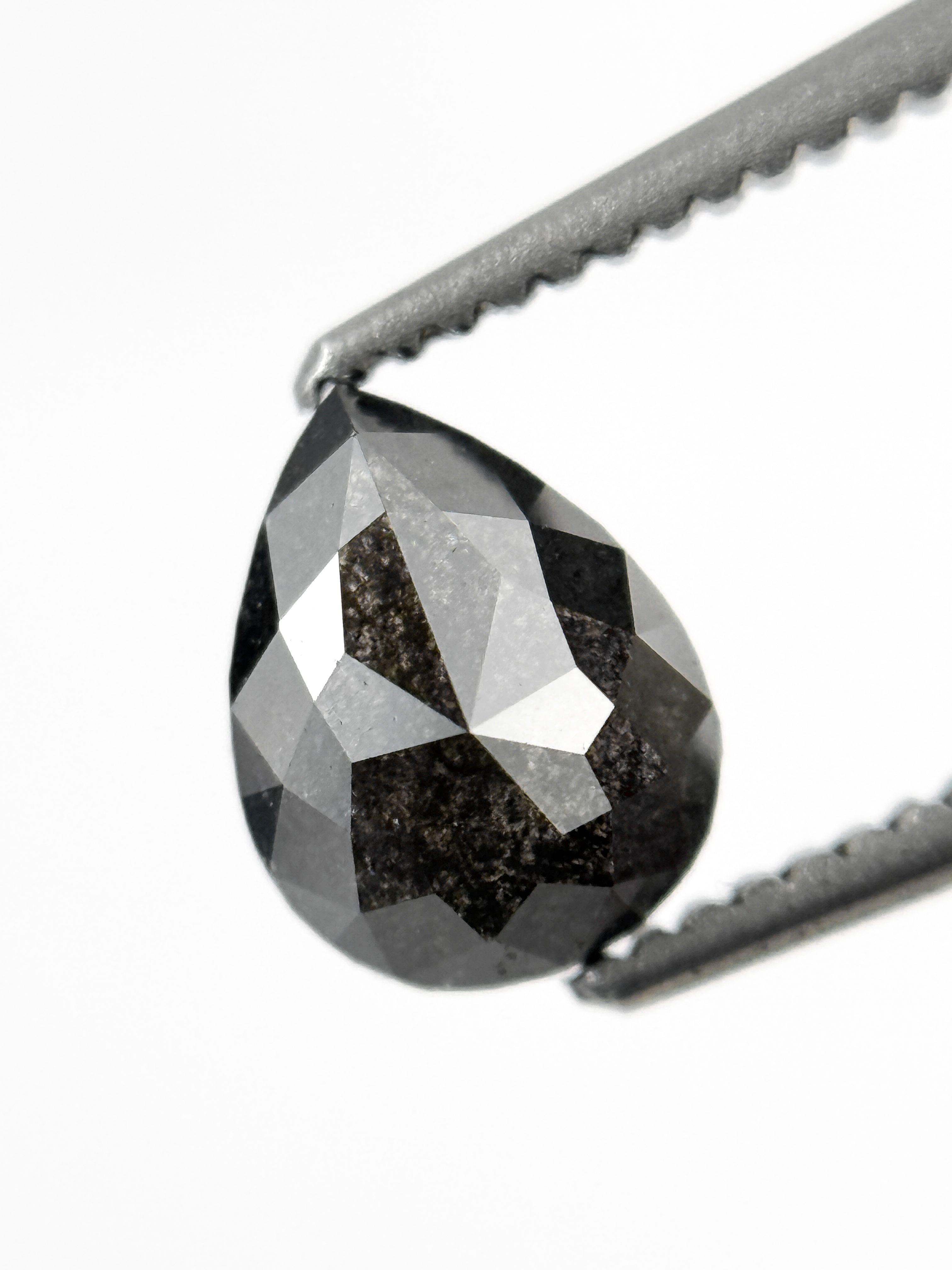 0.83 Ct Pear Rose Cut Grey Natural Salt and Pepper Diamond