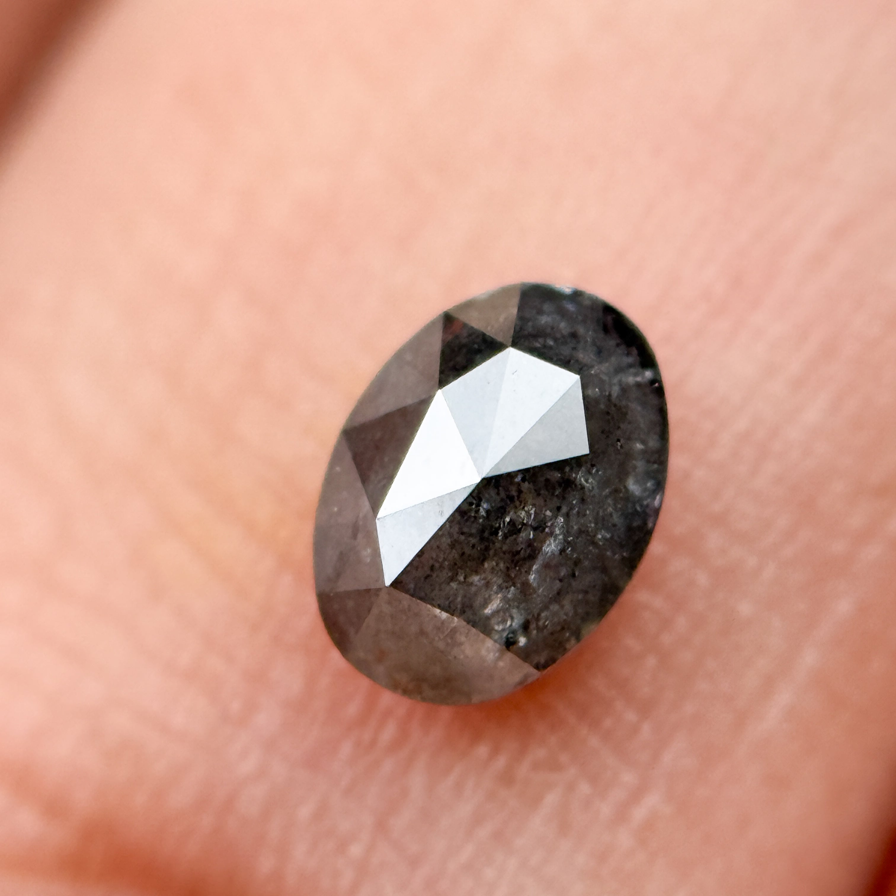 0.48 Ct Oval Rose Cut Grey Natural Salt and Pepper Diamond