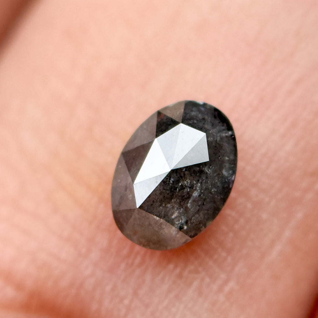 0.48 Ct Oval Rose Cut Grey Natural Salt and Pepper Diamond