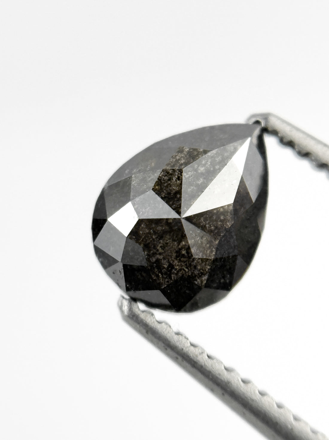 0.83 Ct Pear Rose Cut Grey Natural Salt and Pepper Diamond