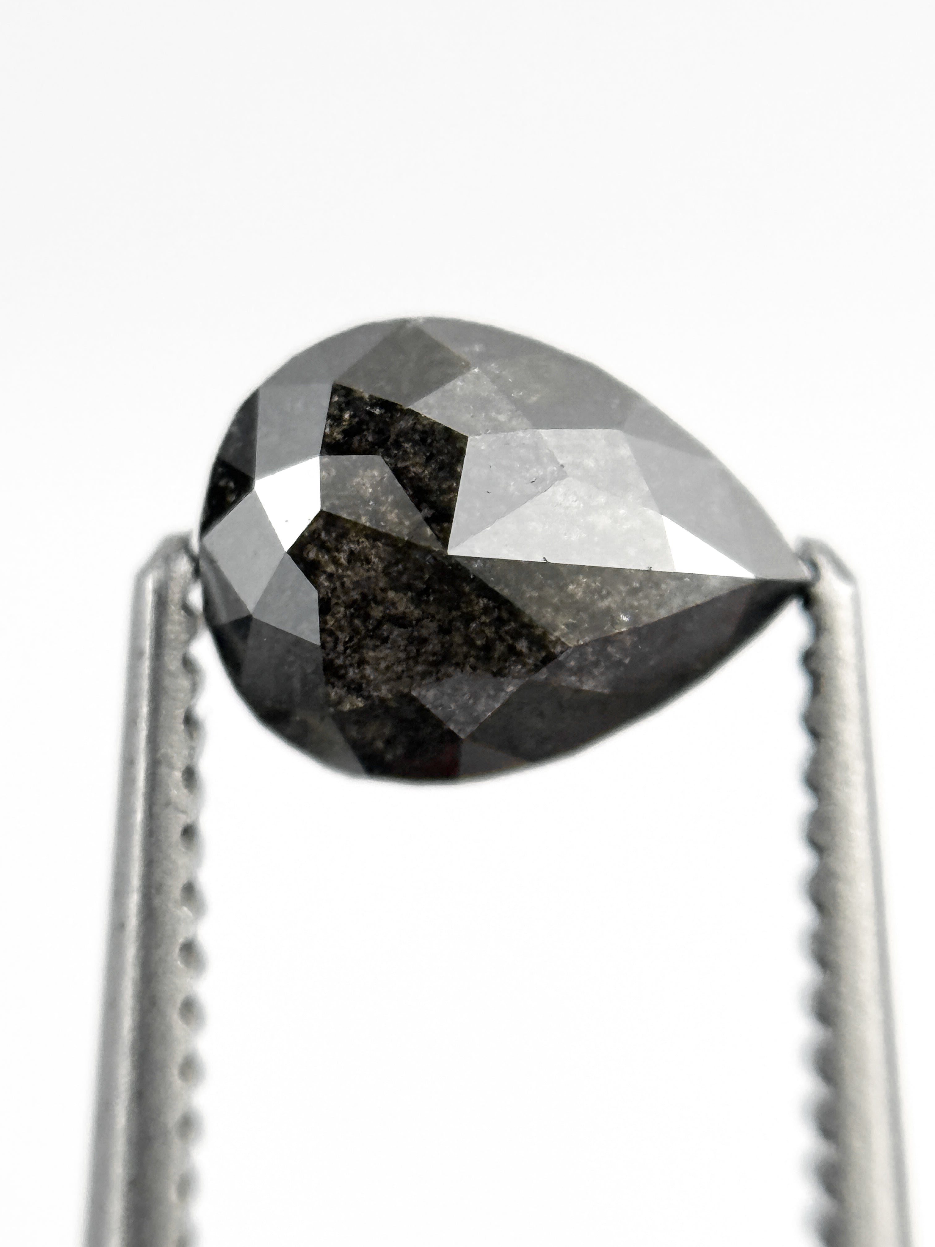 0.83 Ct Pear Rose Cut Grey Natural Salt and Pepper Diamond