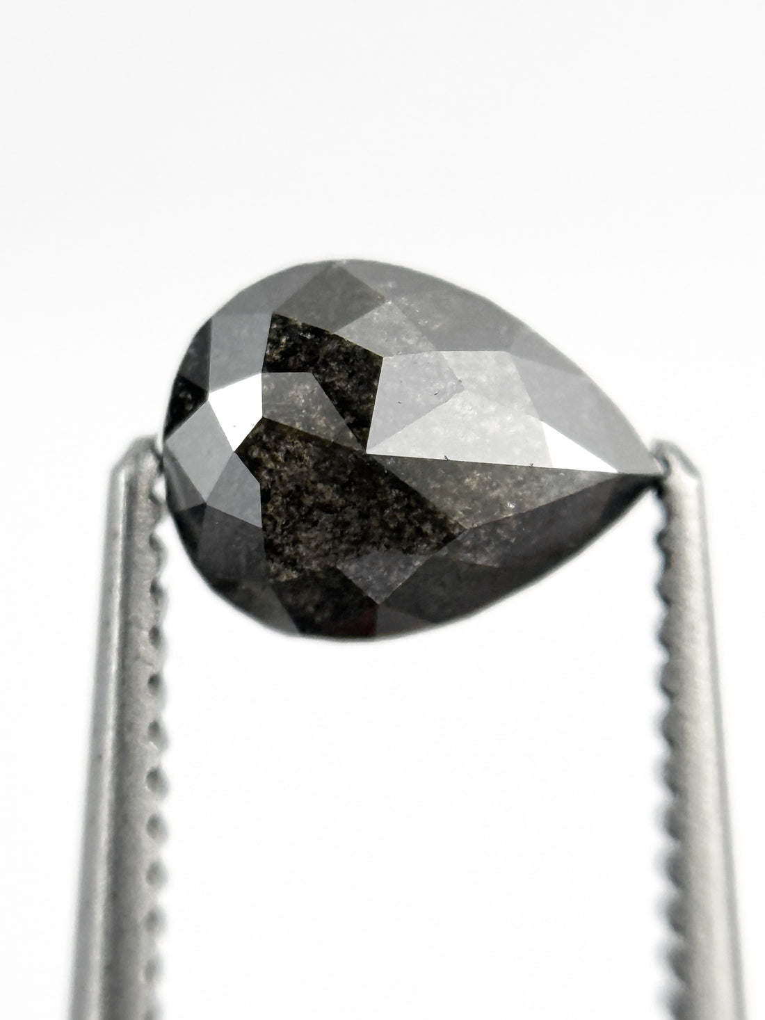 0.83 Ct Pear Rose Cut Grey Natural Salt and Pepper Diamond