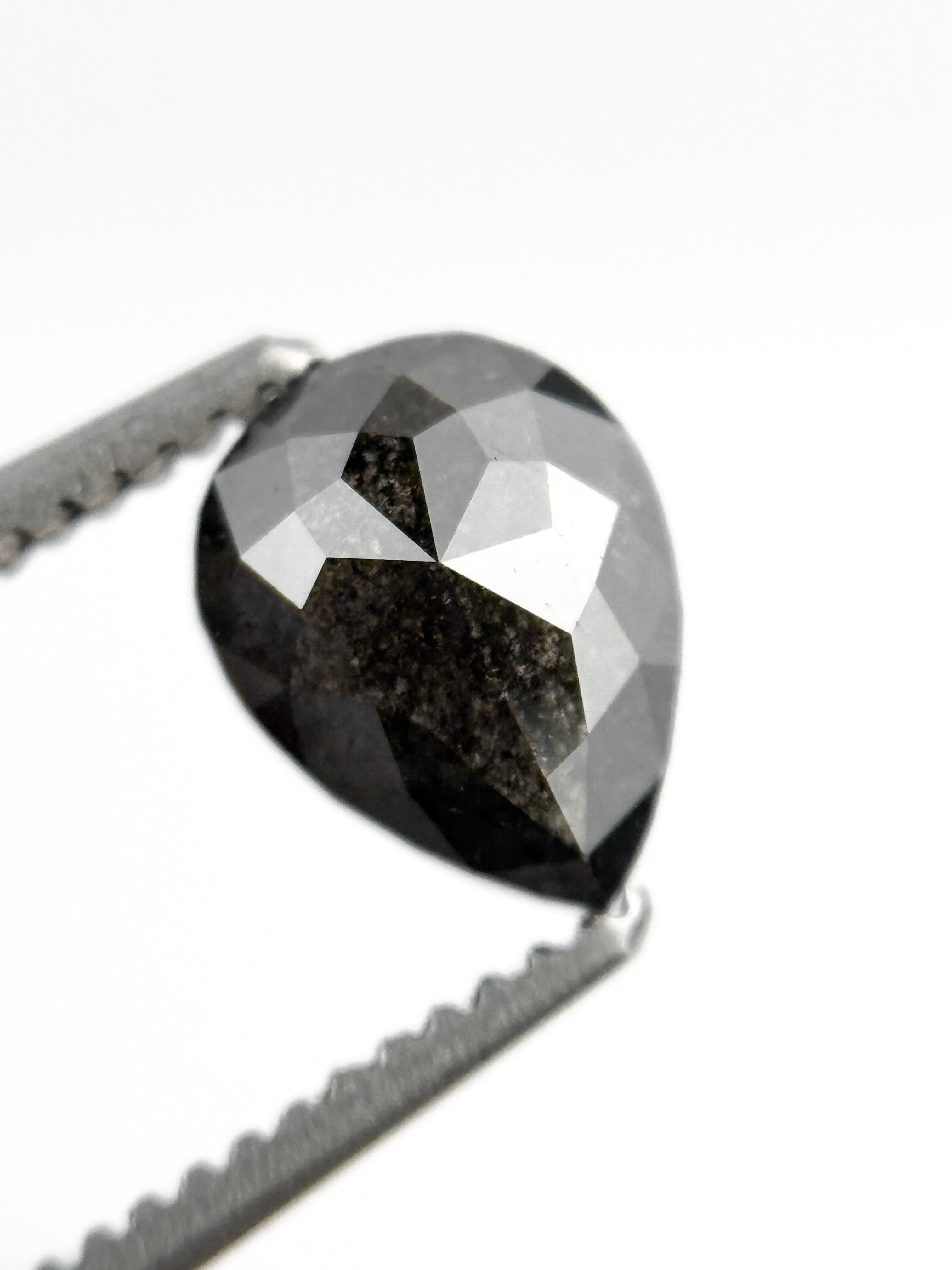 0.83 Ct Pear Rose Cut Grey Natural Salt and Pepper Diamond