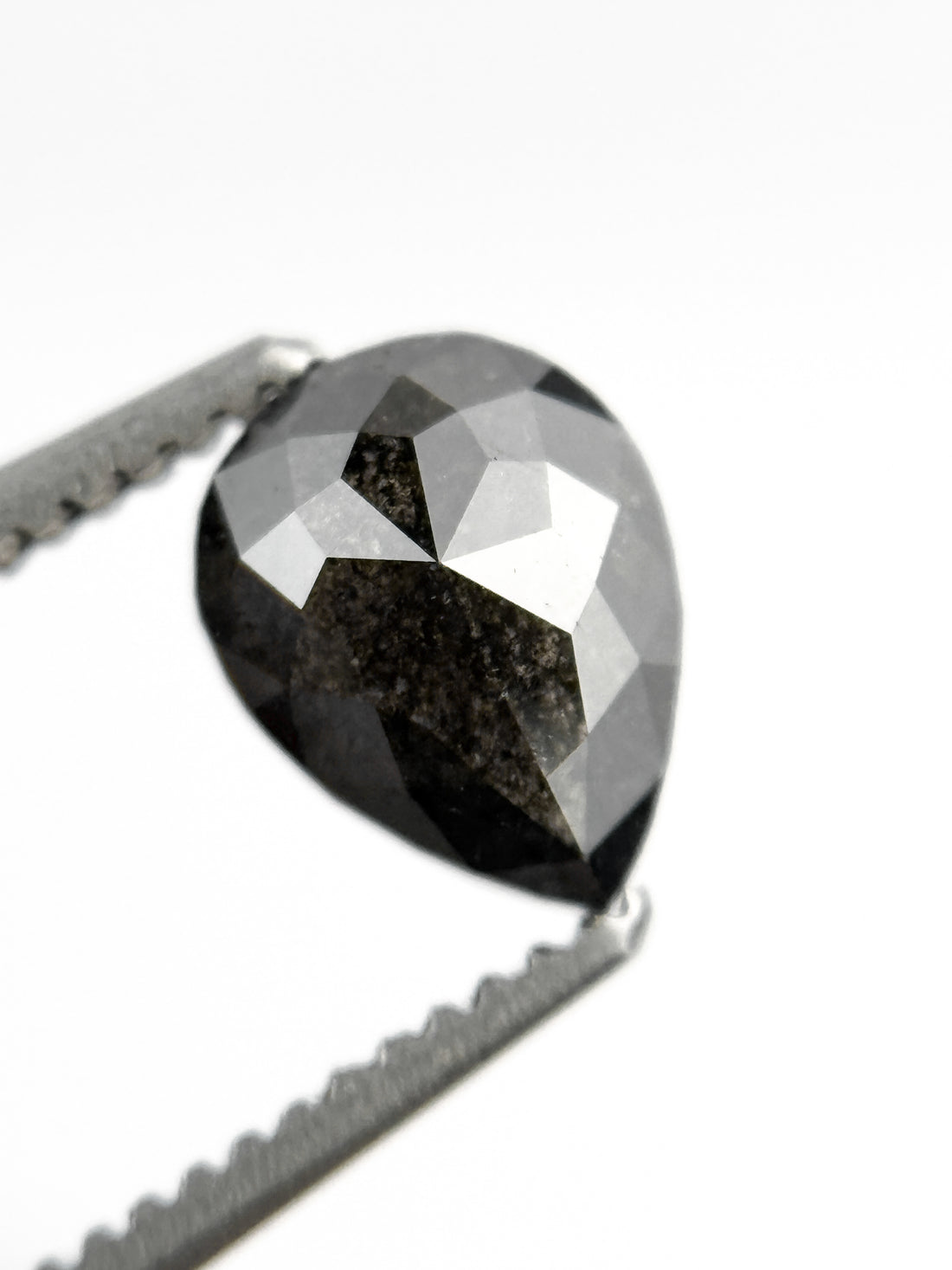 0.83 Ct Pear Rose Cut Grey Natural Salt and Pepper Diamond