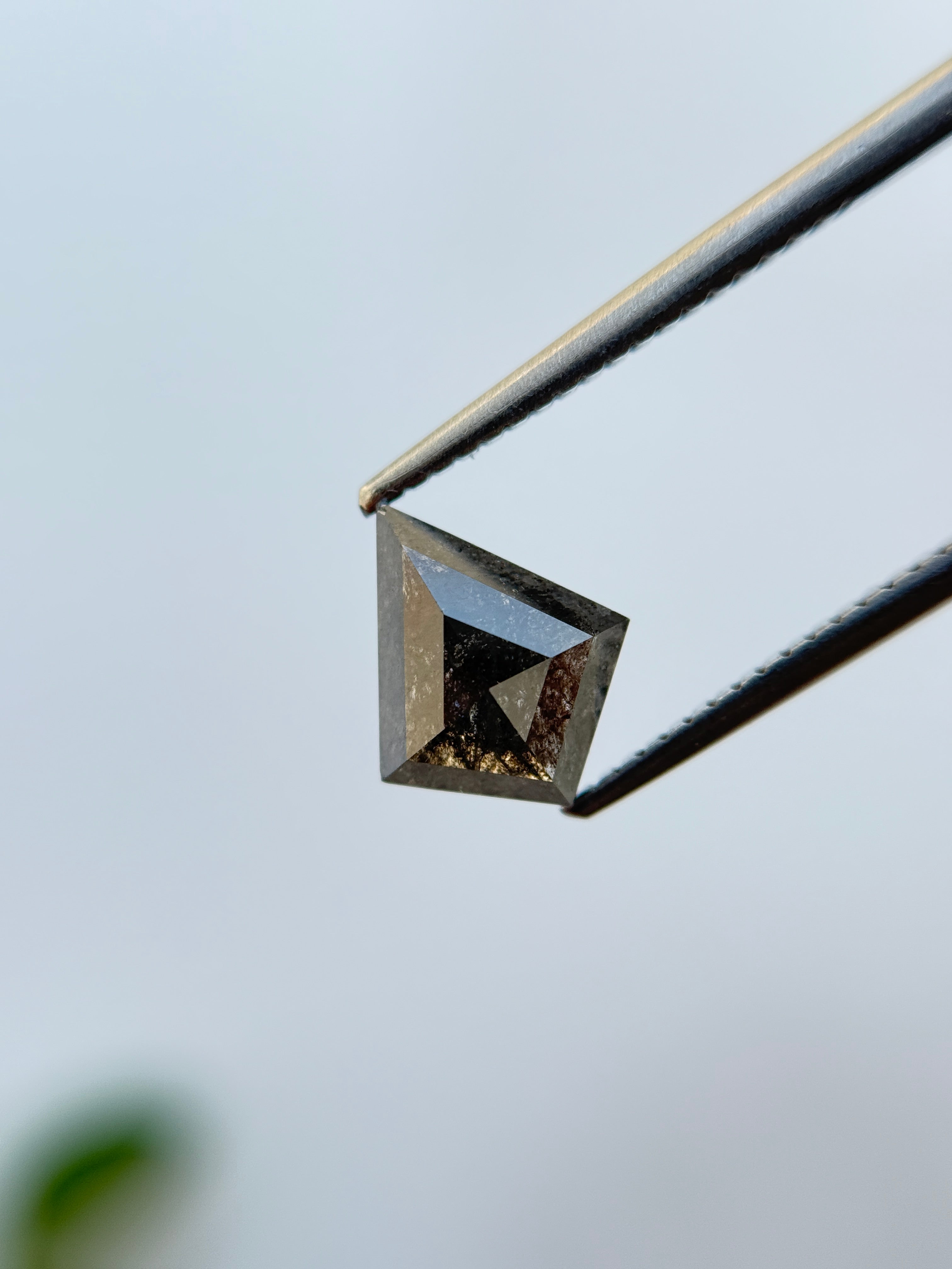 1.53 Ct Kite Rose Cut Grey Natural Salt and Pepper Diamond