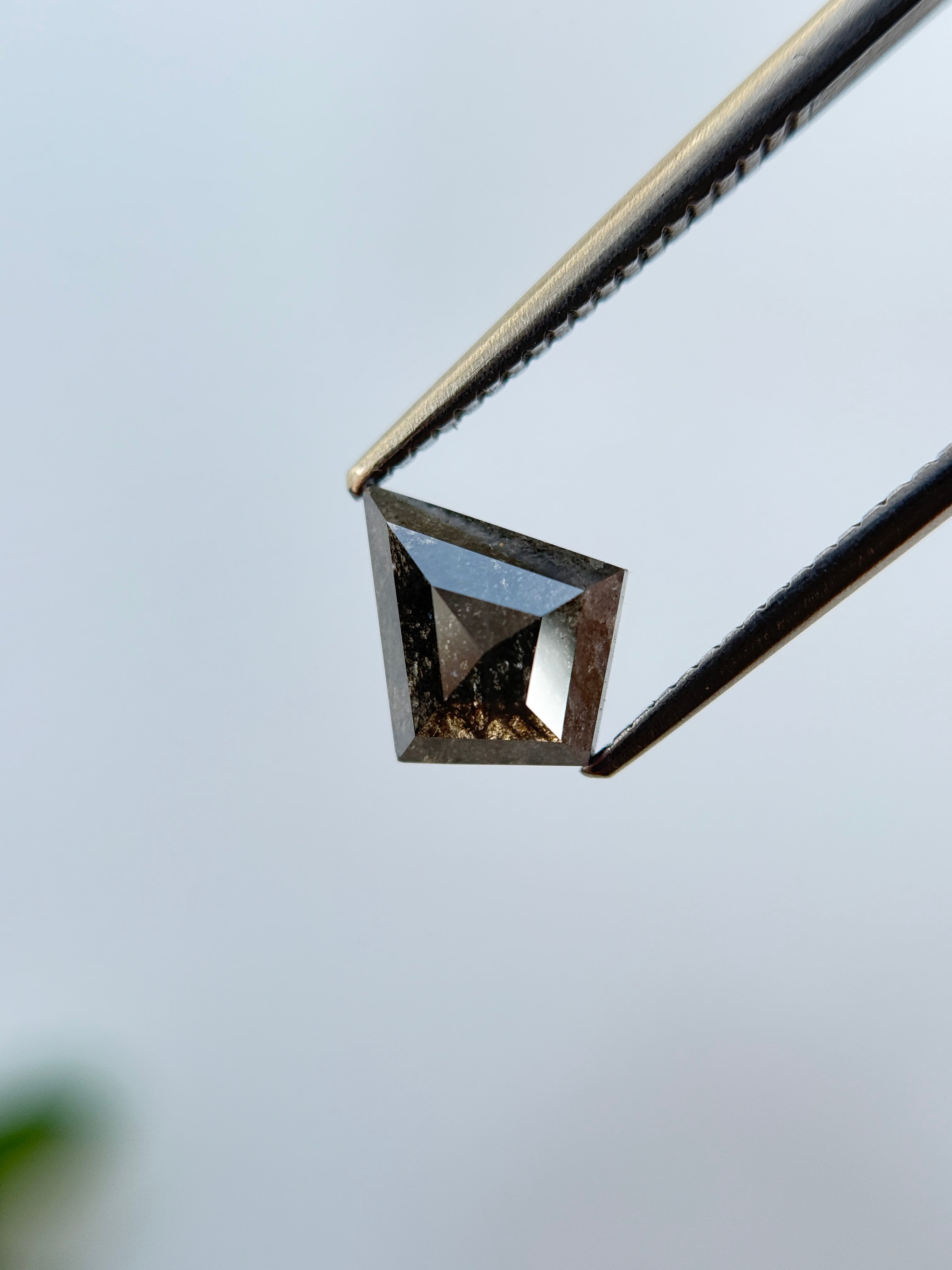 1.53 Ct Kite Rose Cut Grey Natural Salt and Pepper Diamond