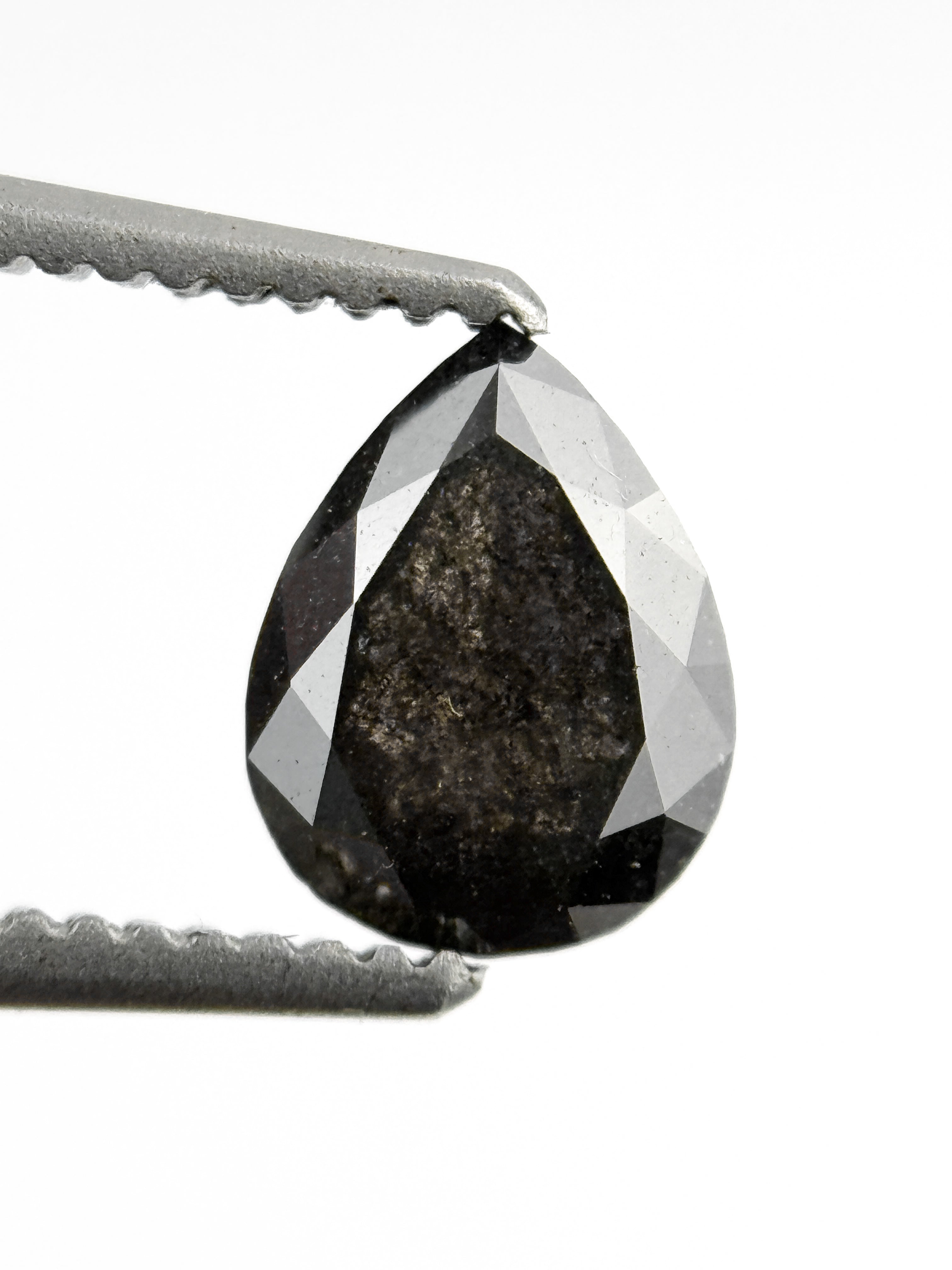 0.83 Ct Pear Rose Cut Grey Natural Salt and Pepper Diamond