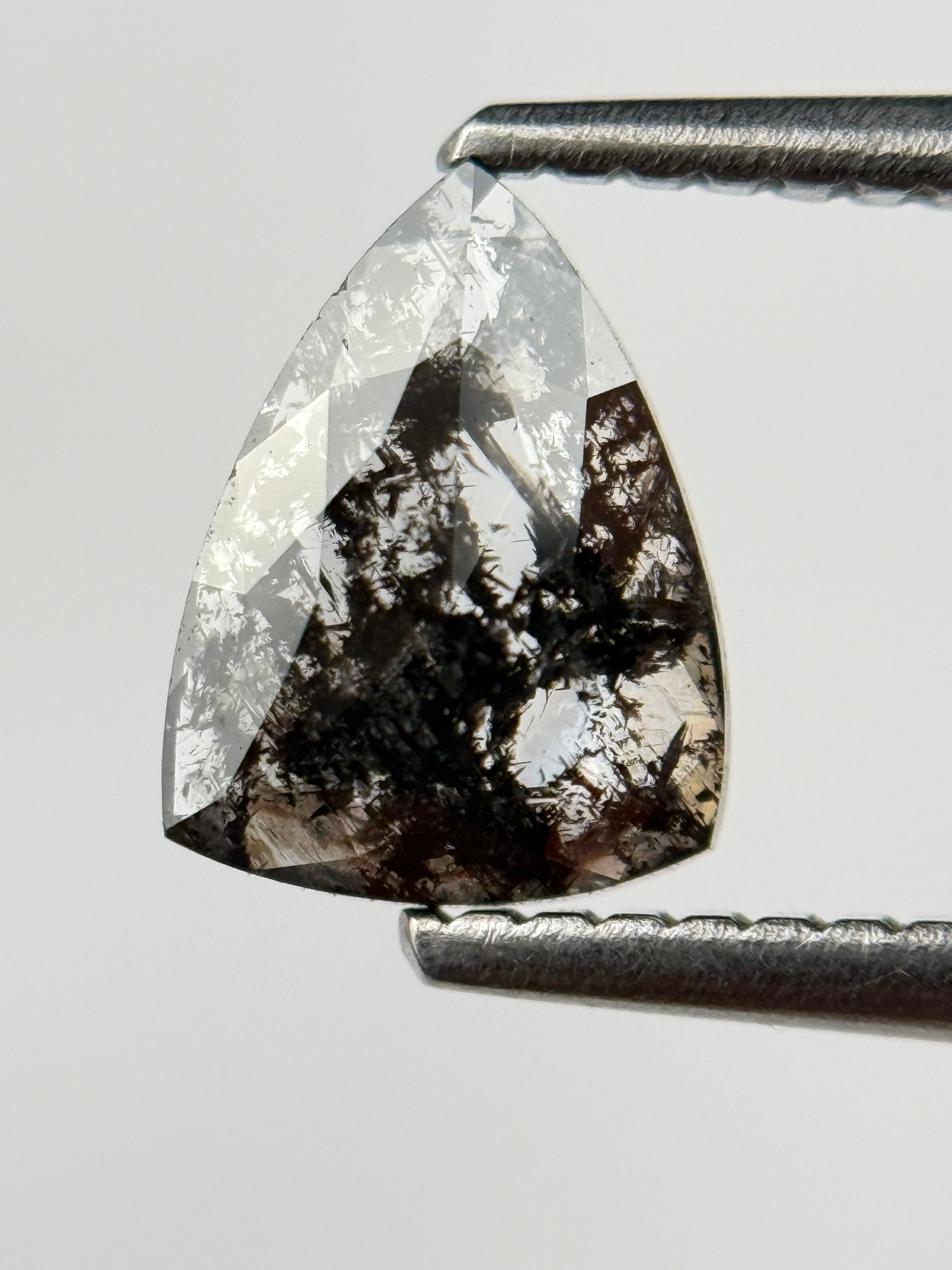 0.72 Ct Triangle Rose Cut Grey Natural Salt and Pepper Diamond