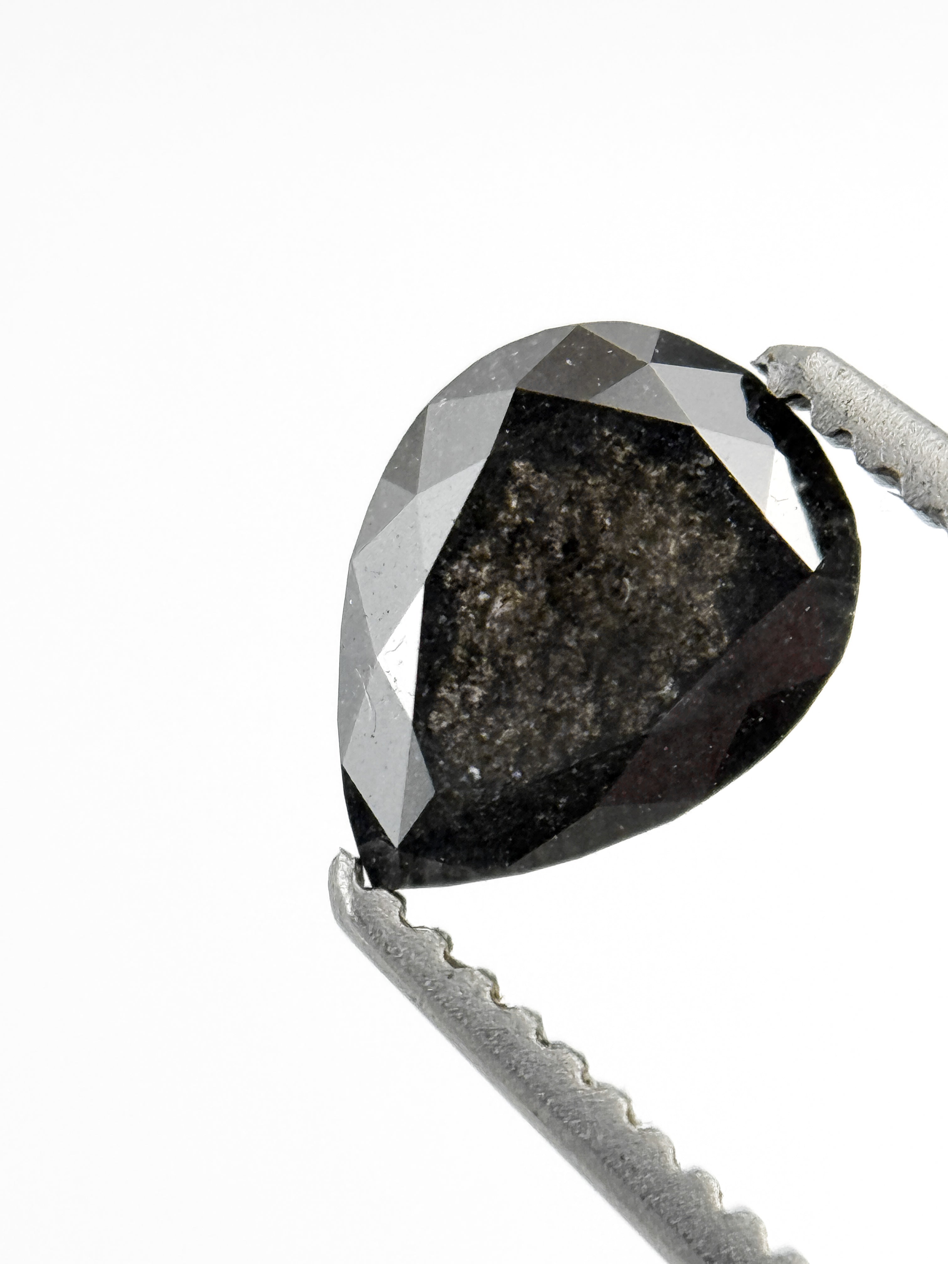 0.83 Ct Pear Rose Cut Grey Natural Salt and Pepper Diamond
