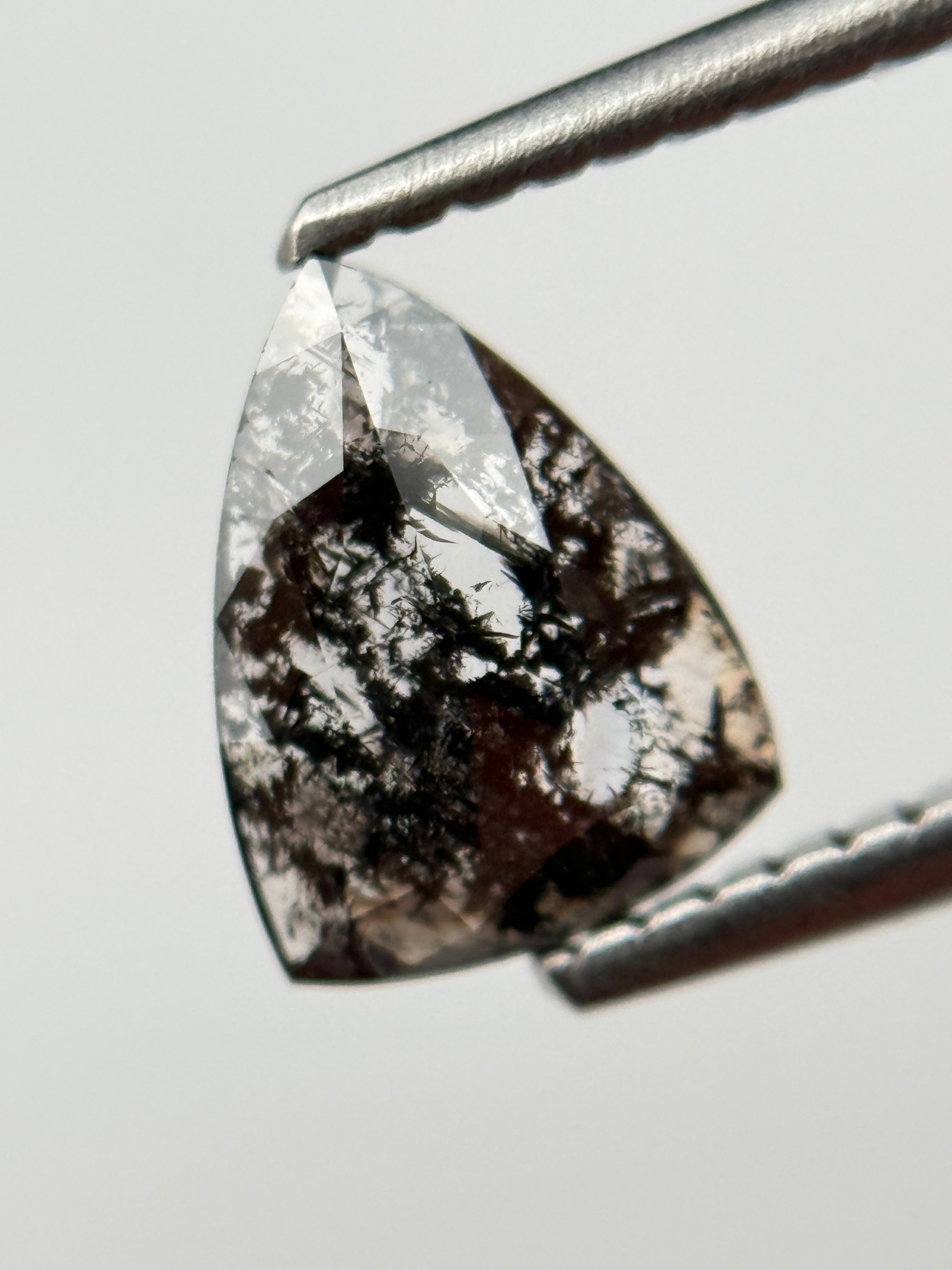 0.72 Ct Triangle Rose Cut Grey Natural Salt and Pepper Diamond