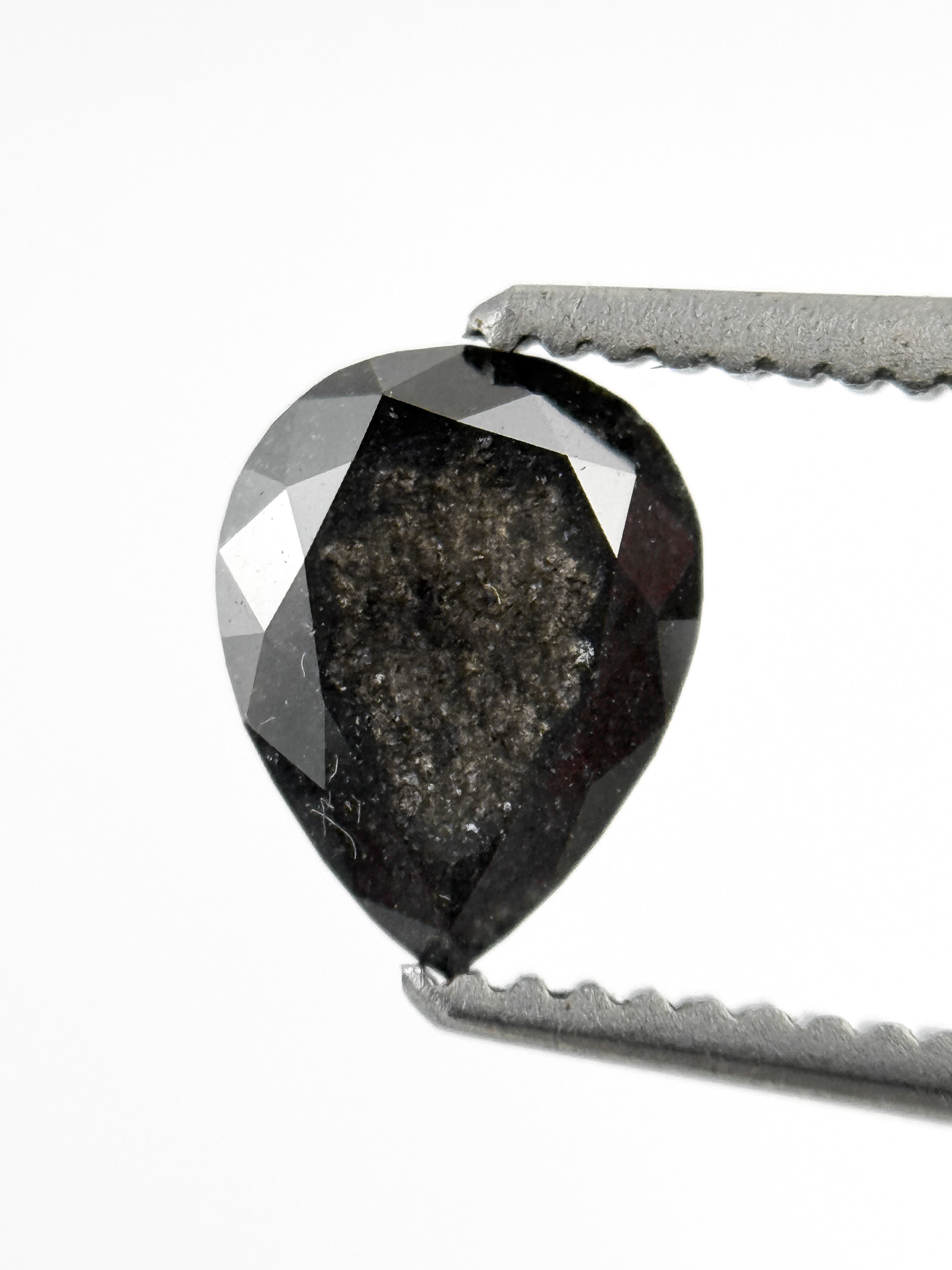 0.83 Ct Pear Rose Cut Grey Natural Salt and Pepper Diamond