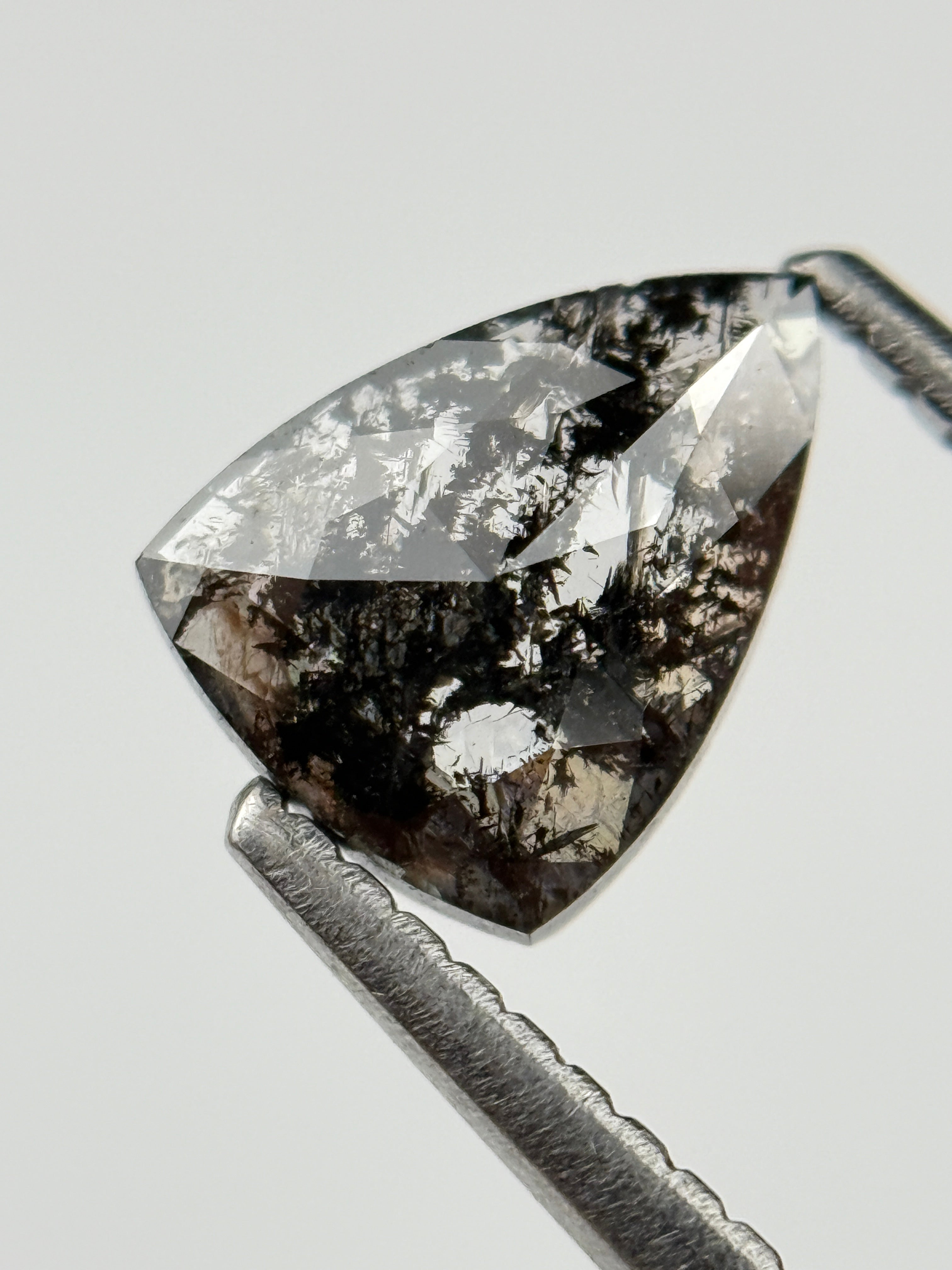 0.72 Ct Triangle Rose Cut Grey Natural Salt and Pepper Diamond
