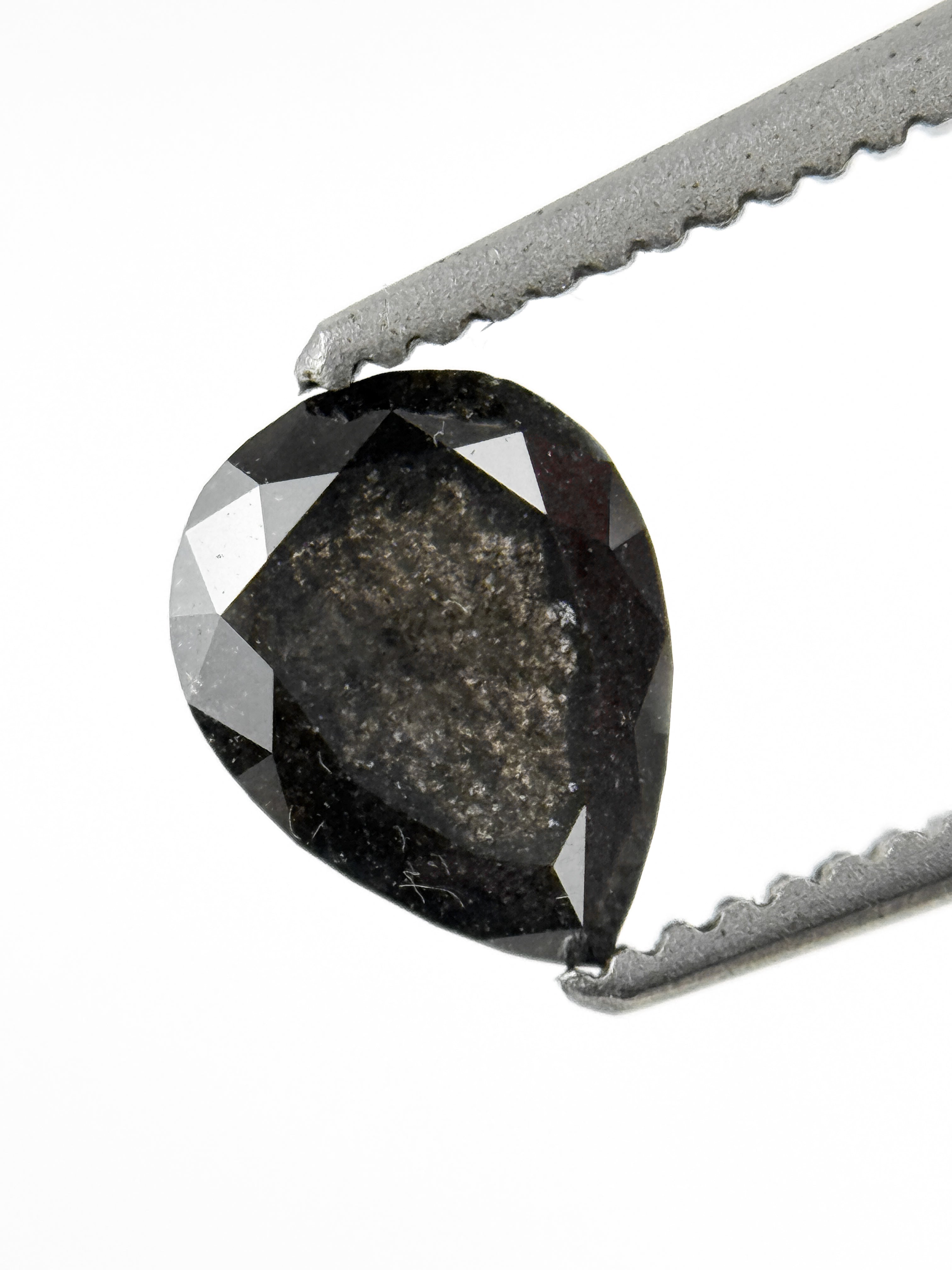 0.83 Ct Pear Rose Cut Grey Natural Salt and Pepper Diamond