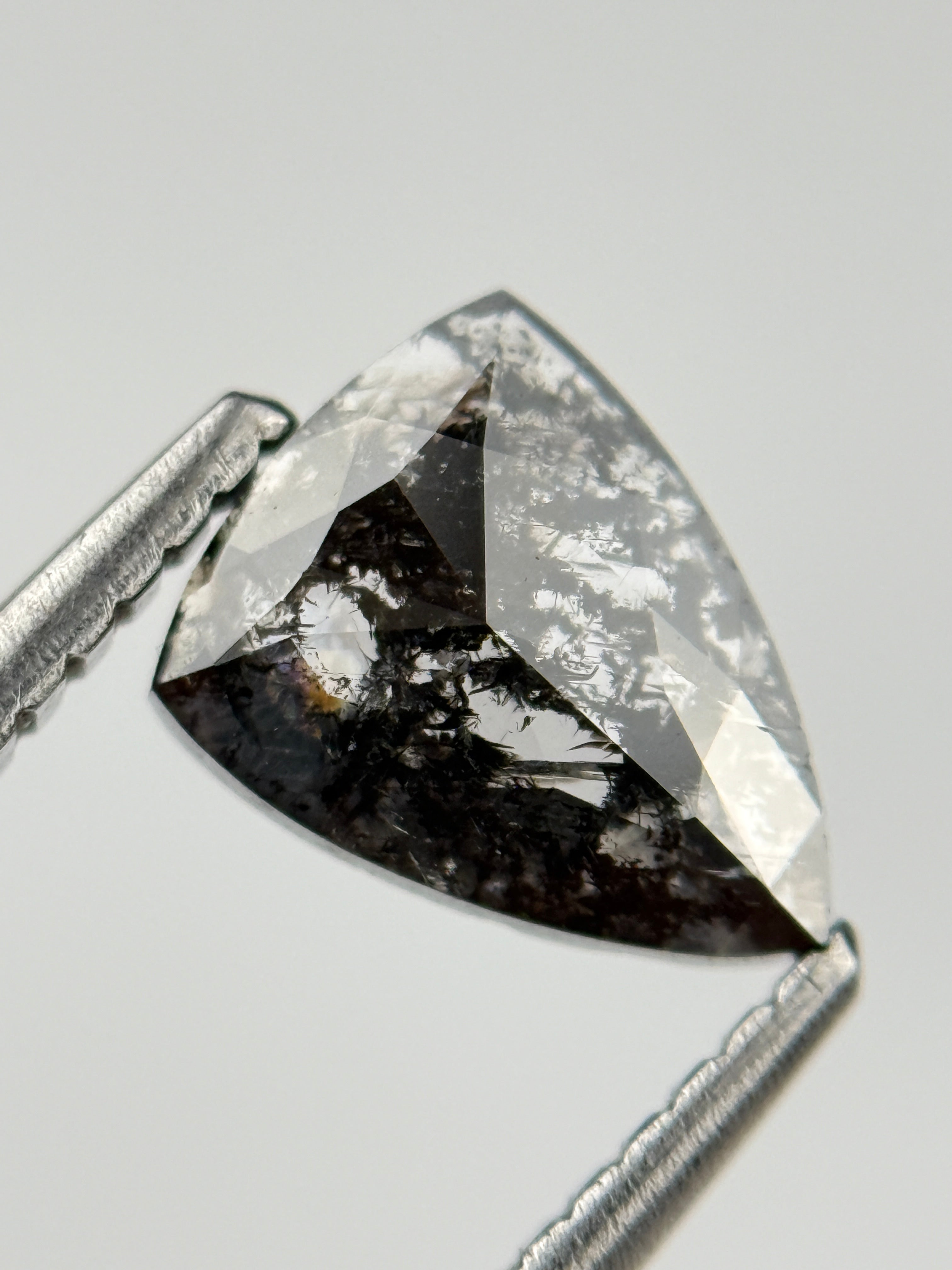 0.72 Ct Triangle Rose Cut Grey Natural Salt and Pepper Diamond