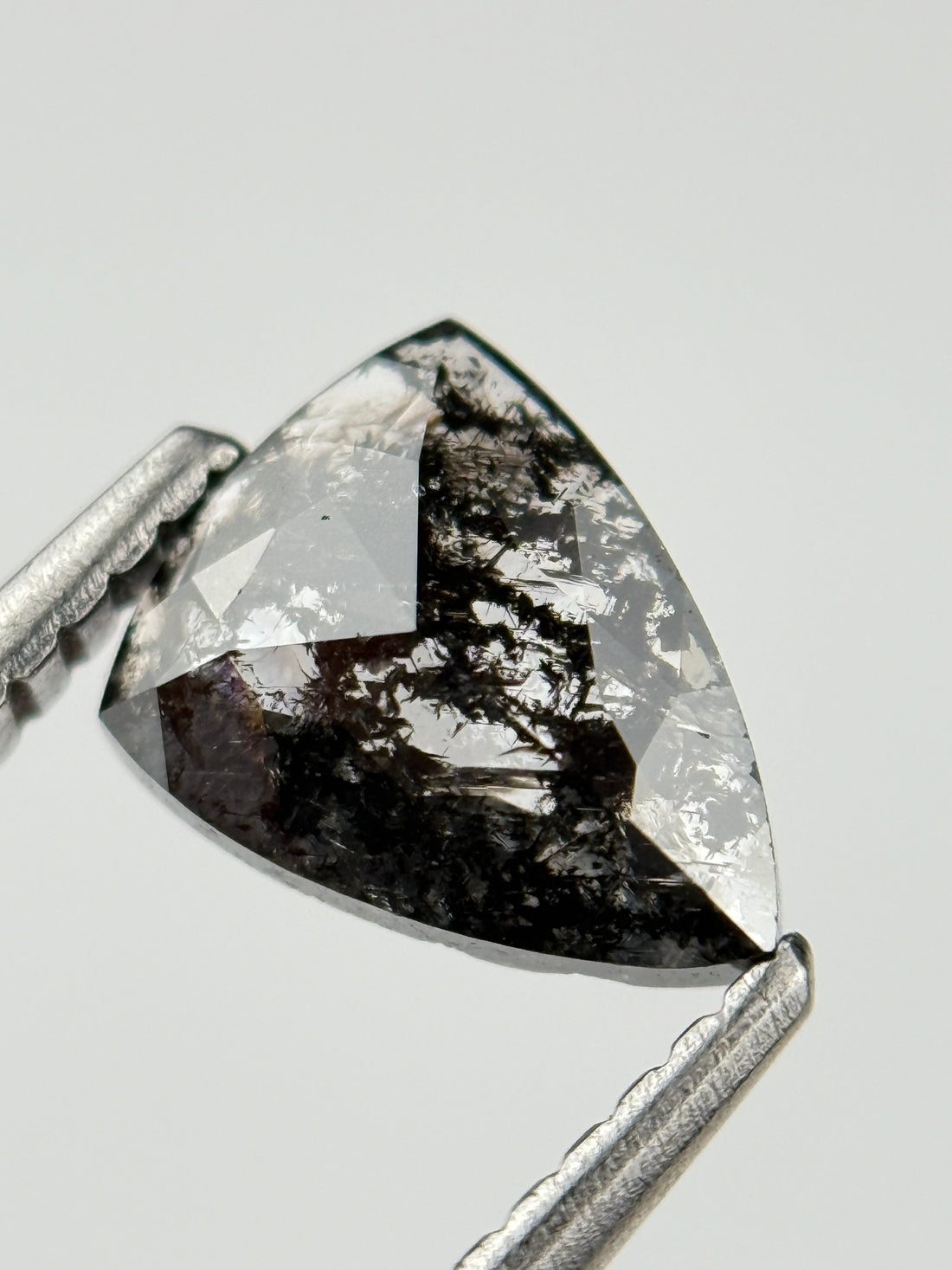 0.72 Ct Triangle Rose Cut Grey Natural Salt and Pepper Diamond
