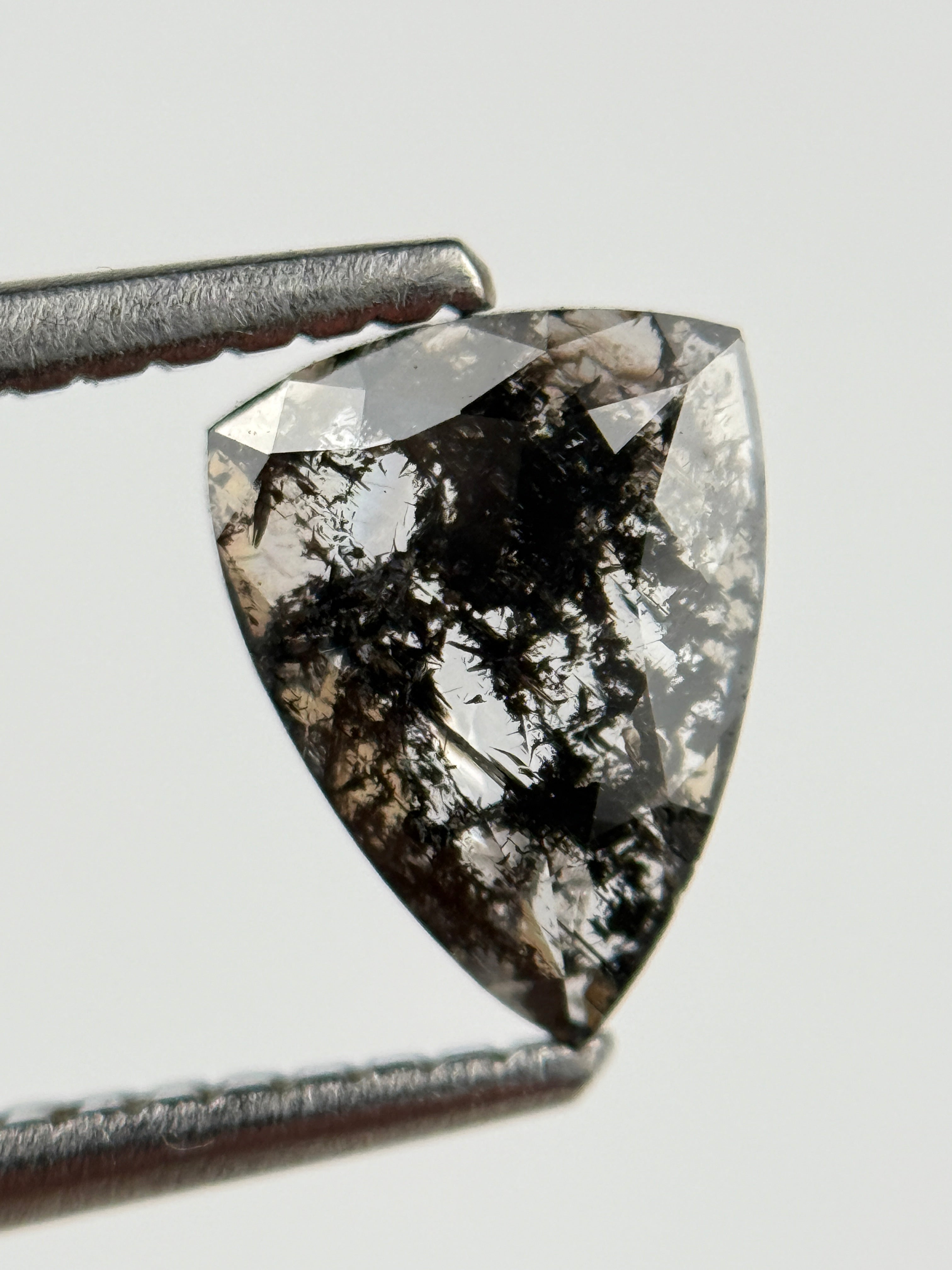 0.72 Ct Triangle Rose Cut Grey Natural Salt and Pepper Diamond