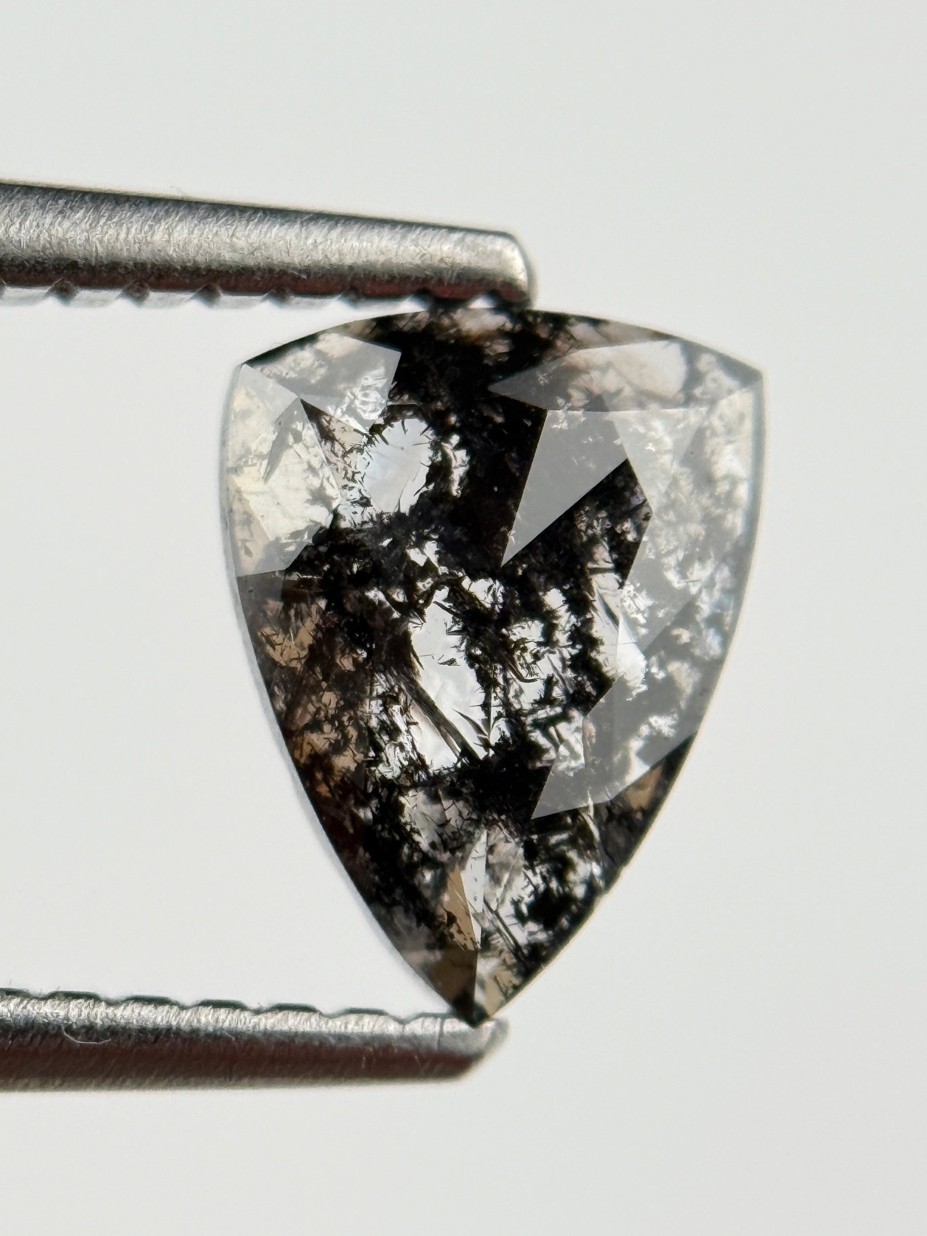 0.72 Ct Triangle Rose Cut Grey Natural Salt and Pepper Diamond