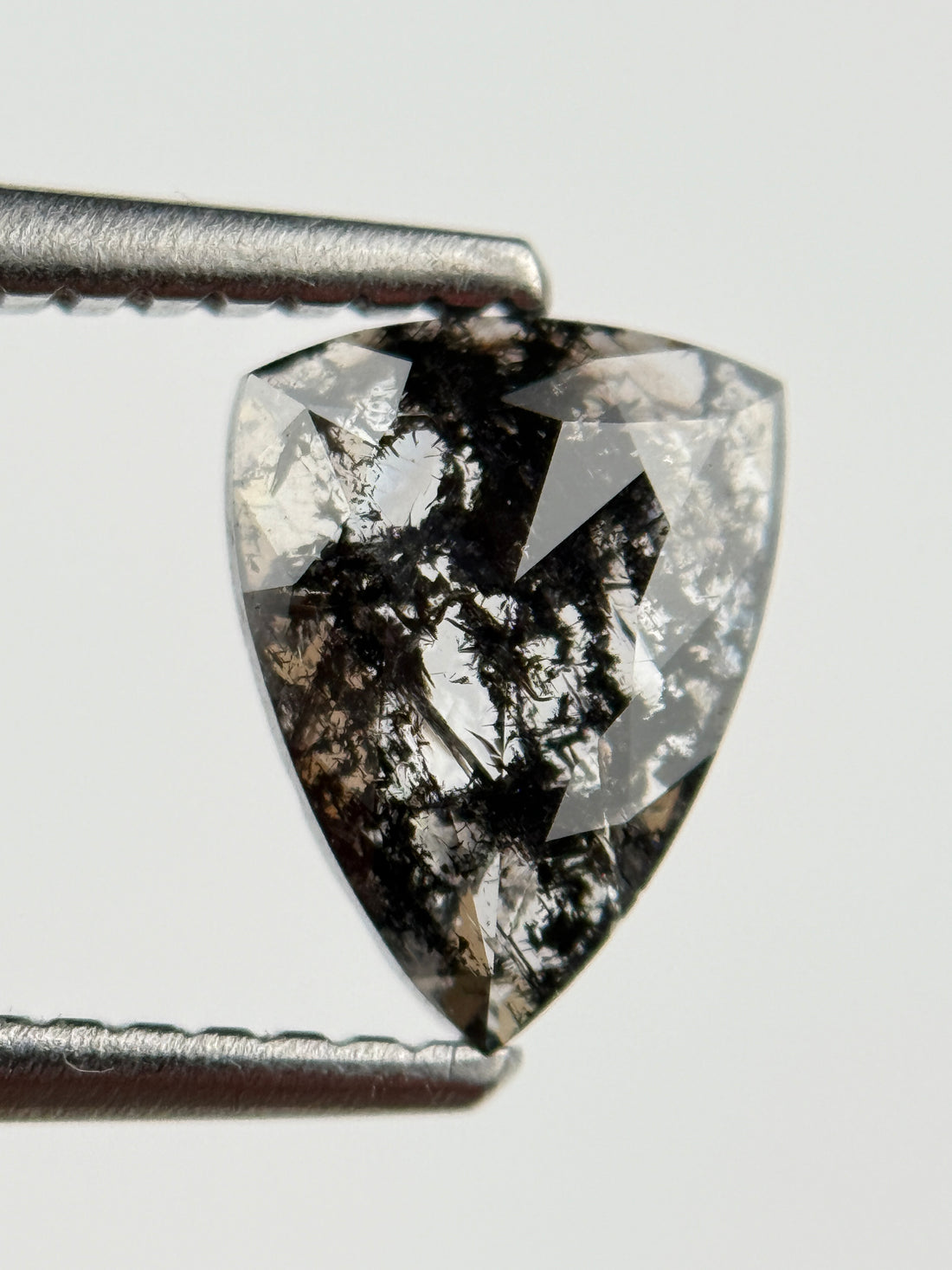 0.72 Ct Triangle Rose Cut Grey Natural Salt and Pepper Diamond