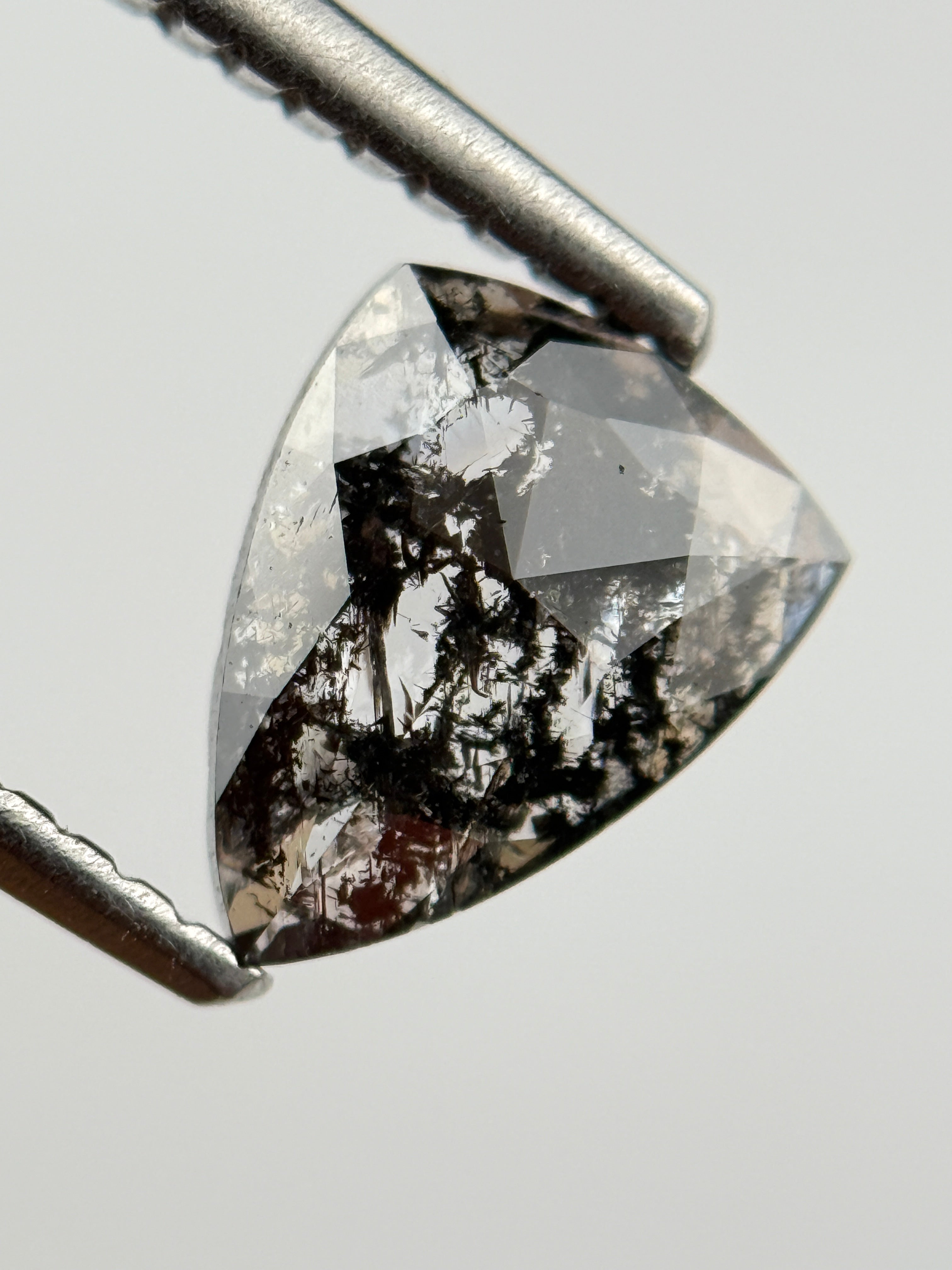 0.72 Ct Triangle Rose Cut Grey Natural Salt and Pepper Diamond