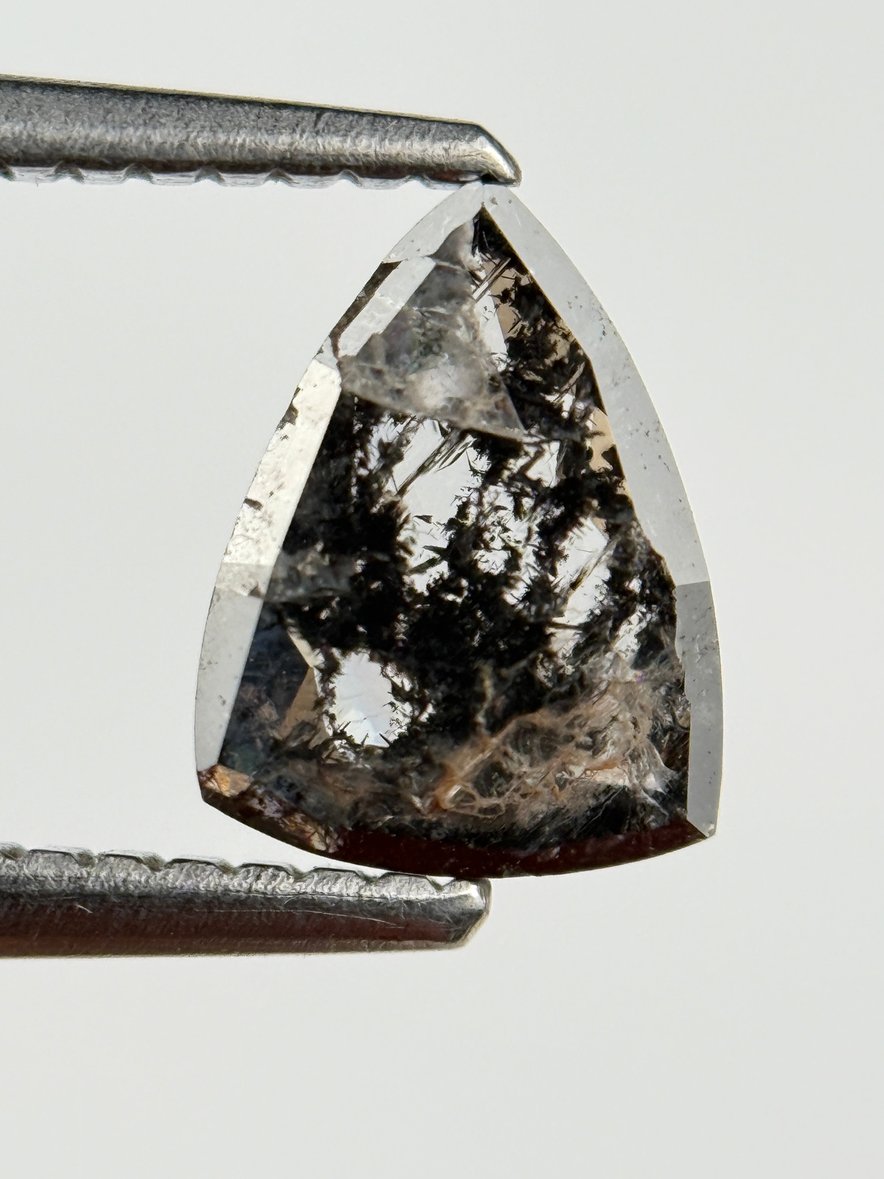 0.72 Ct Triangle Rose Cut Grey Natural Salt and Pepper Diamond