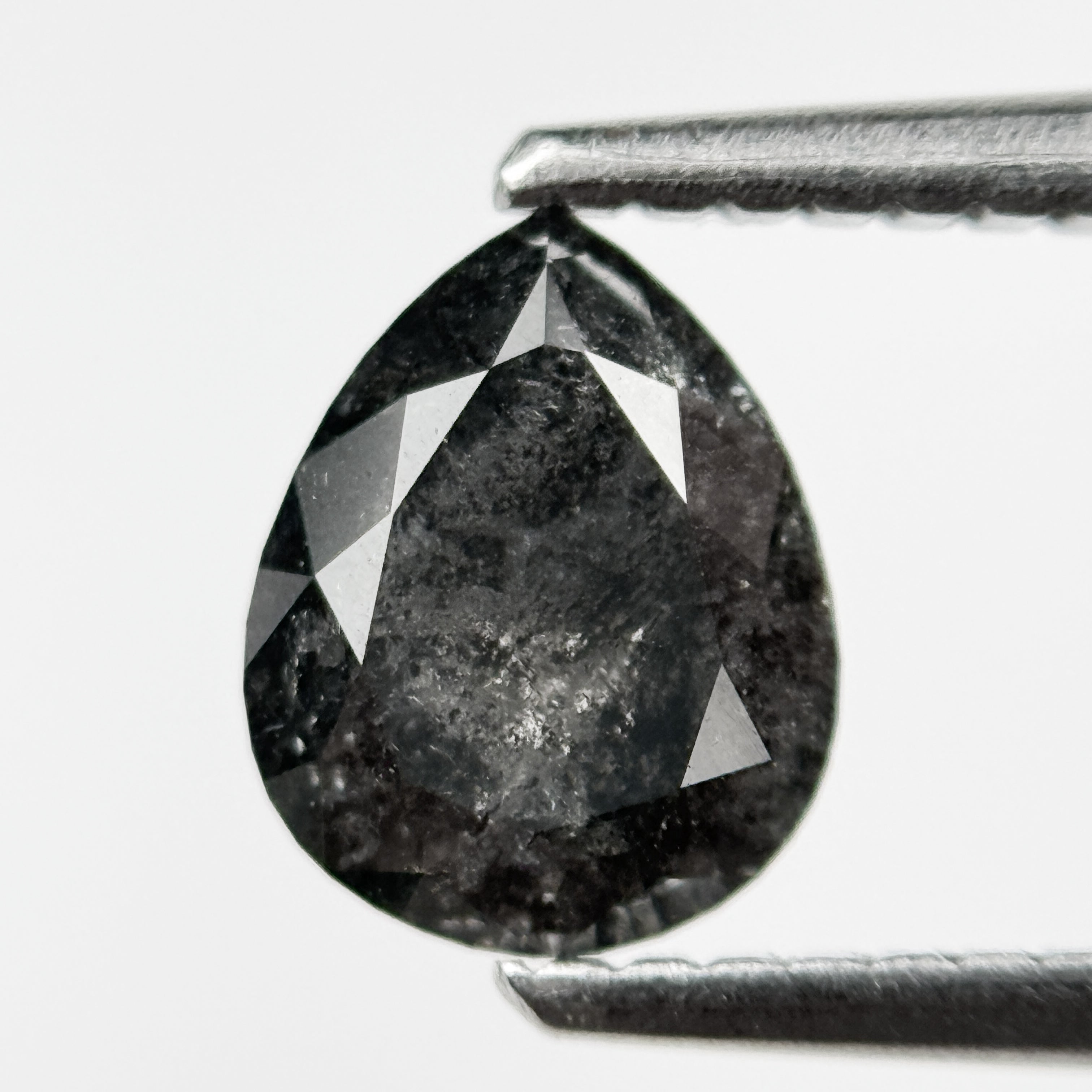 1.12 Ct Pear Rose Cut Grey Natural Salt and Pepper Diamond