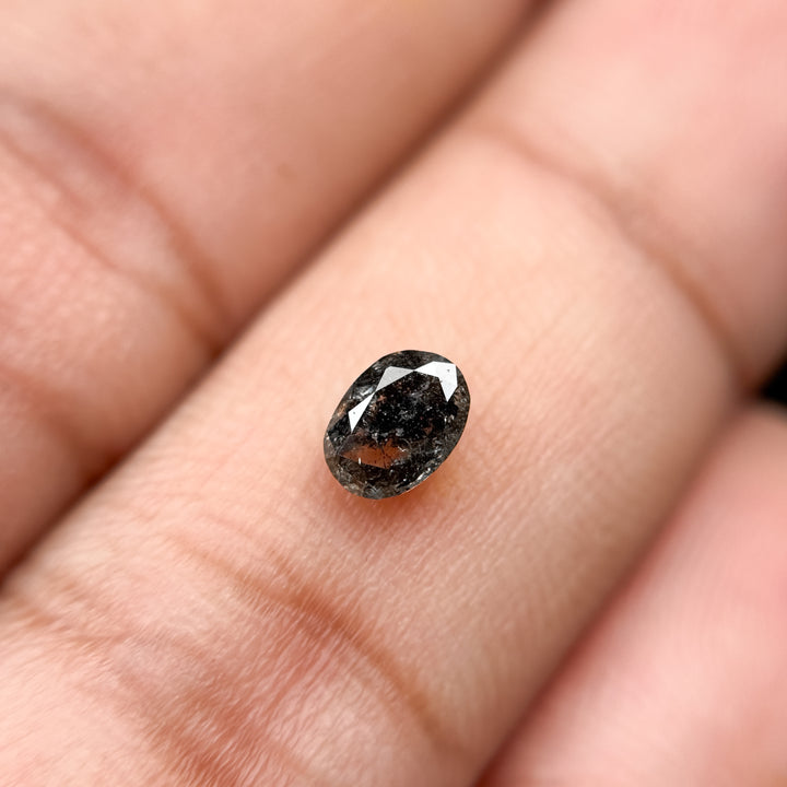 0.42 Ct Oval Rose Cut Grey Natural Salt and Pepper Diamond