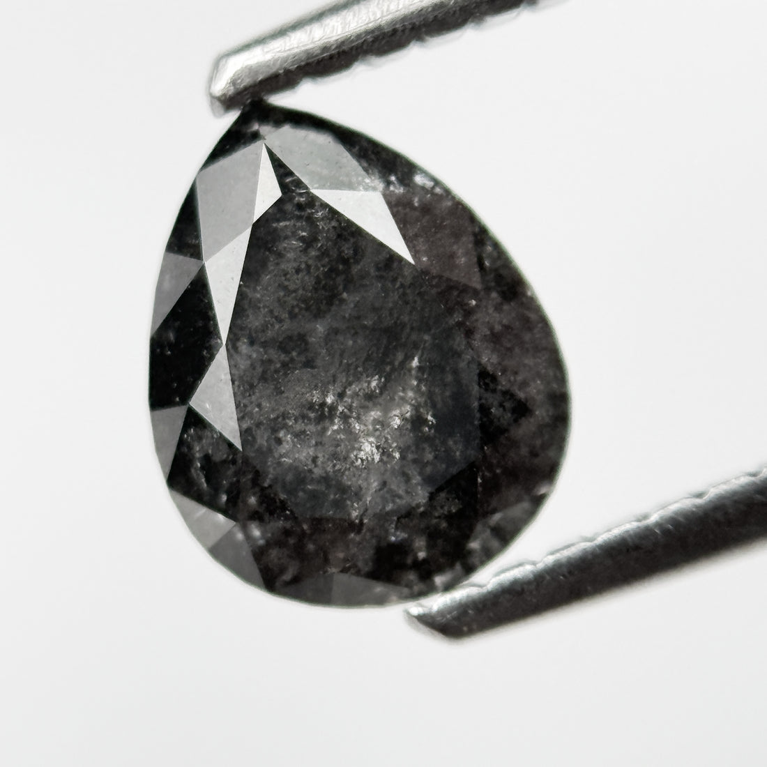 1.12 Ct Pear Rose Cut Grey Natural Salt and Pepper Diamond