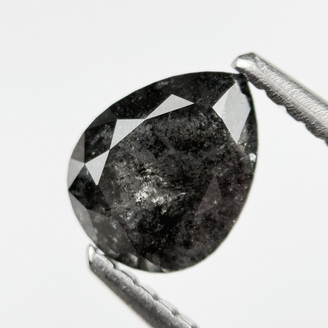 1.12 Ct Pear Rose Cut Grey Natural Salt and Pepper Diamond