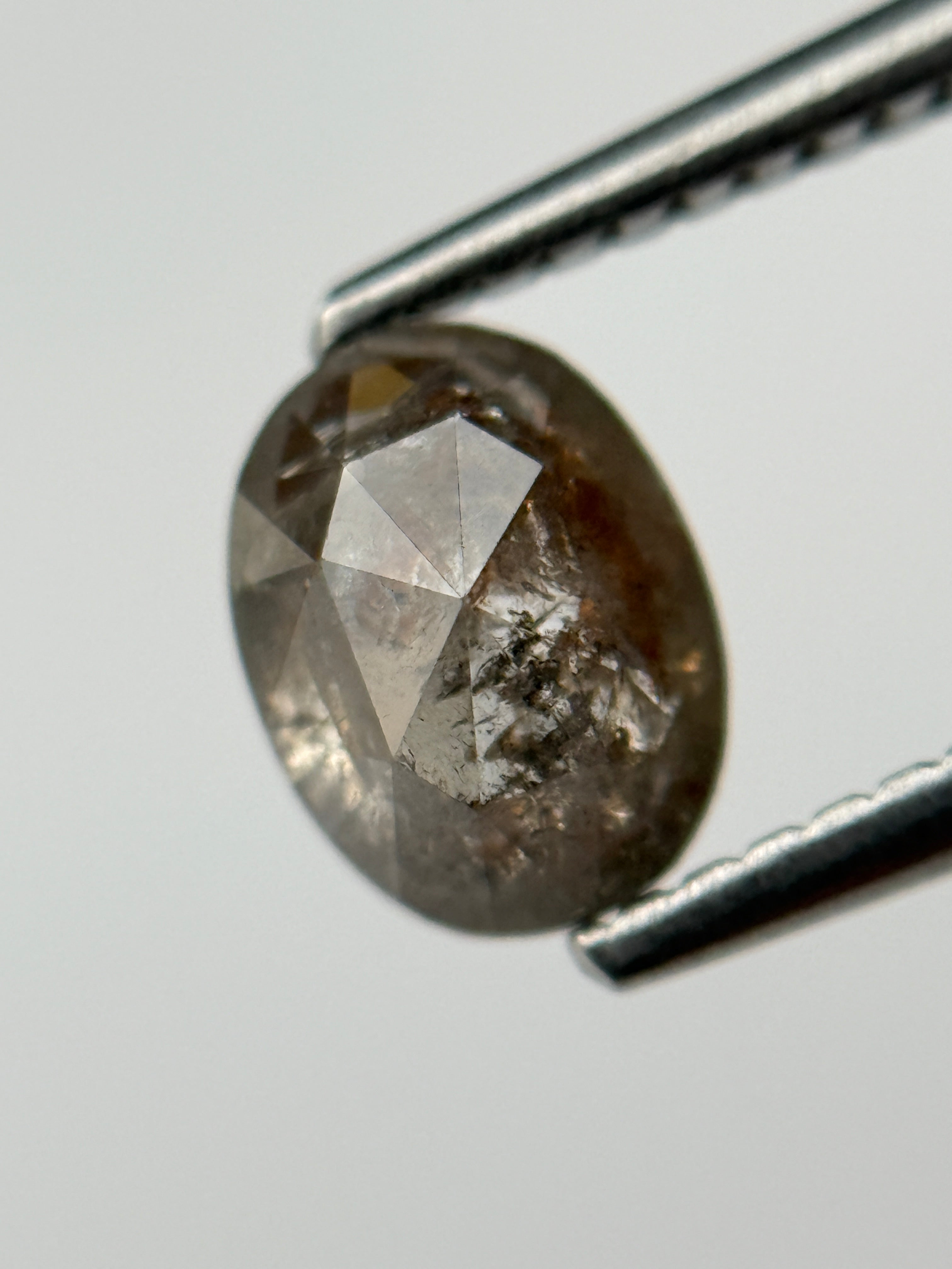 1.07 Ct Oval Rose Cut Grey Natural Salt and Pepper Diamond
