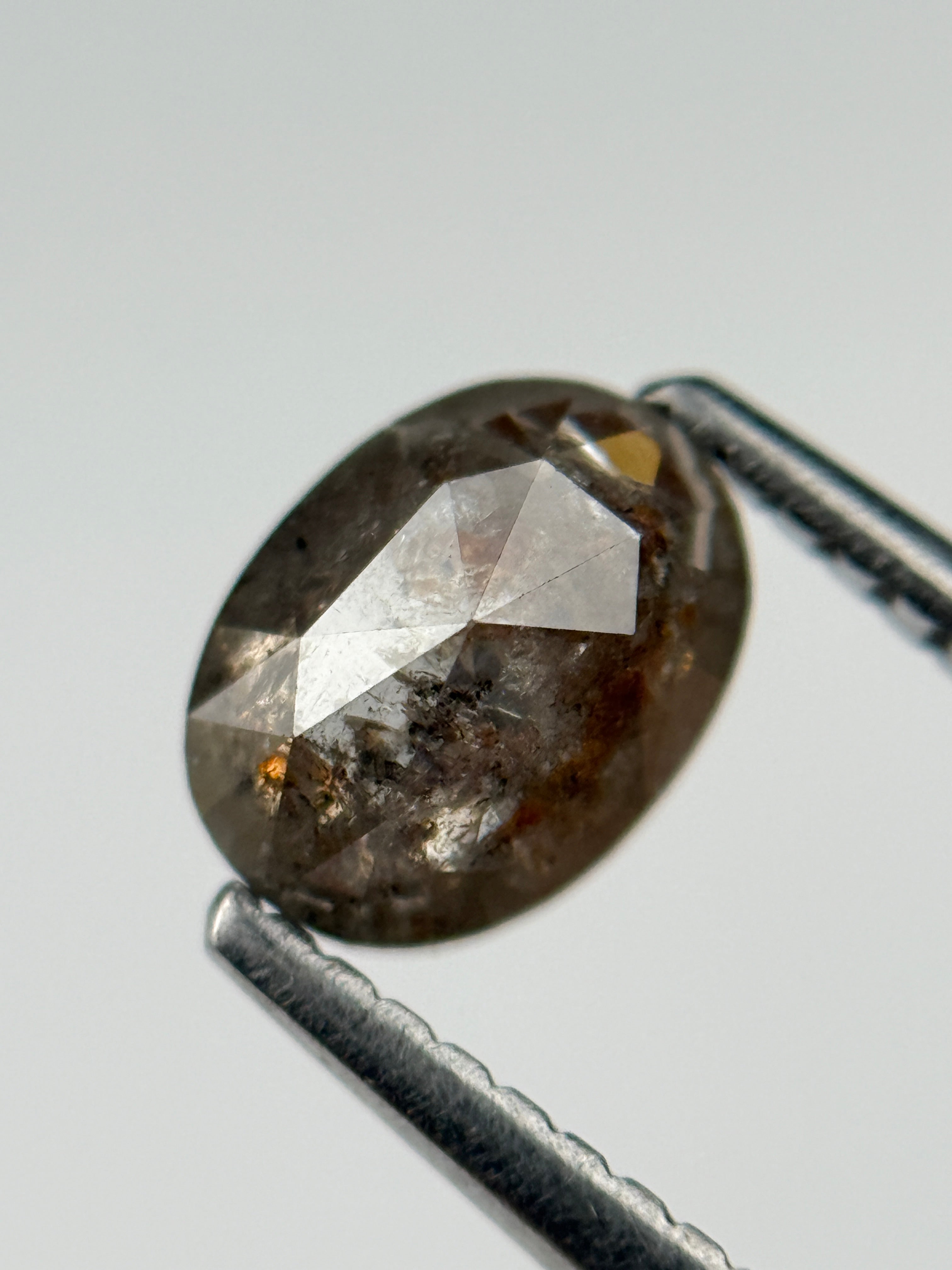 1.07 Ct Oval Rose Cut Grey Natural Salt and Pepper Diamond